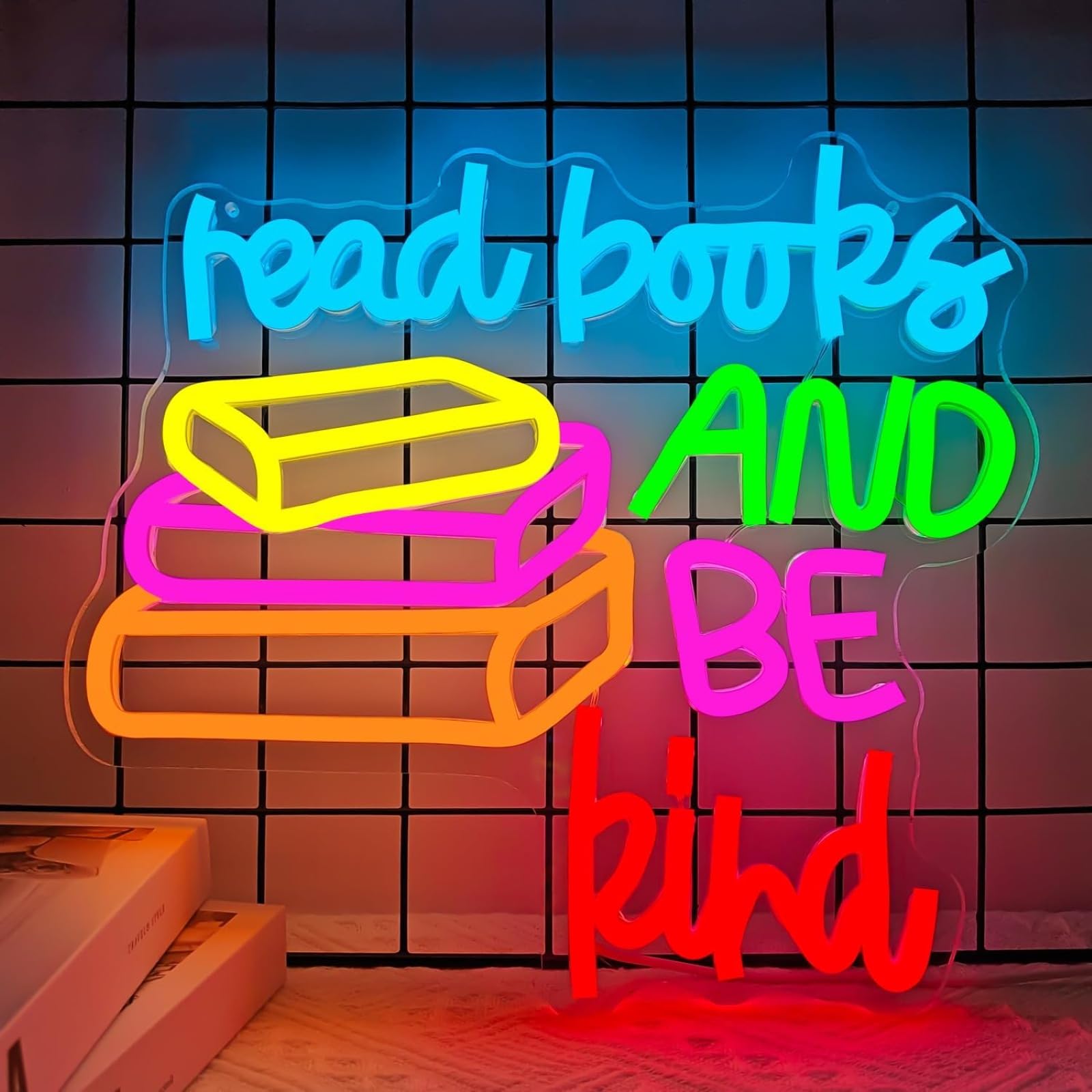 Read Books LED Neon Signs Welcome Class Art Lamps Dimmable Acrylic Lights for Bedroom Classroom School Library Book Store Wall Decor