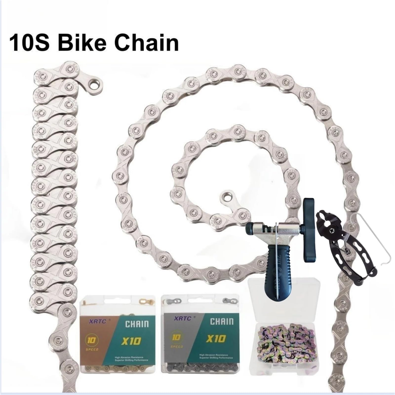 10-fach Fahrradkette, 1/2 x 11/128 Zoll, 116 Glieder, silber/gold/regenbogenfarben, passend for die meisten Fahrräder, Fahrradteile(10S R w Tool Set)