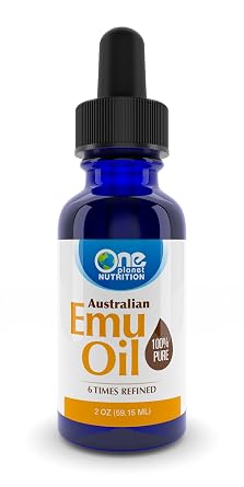 One Planet Nutrition Australian Emu Oil 2 oz, Pure & Natural, 6x Refined, Cold Pressed for Face & Hair, Transdermal Easy Absorption, Non-GMO, Gluten-Free, for Skin Hydration
