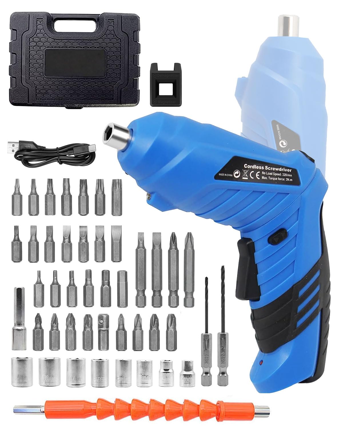 KALAHOL 50 Piece Electric Screwdrivers Cordless, 1300mAh Cordless Screwdriver Rechargeable, 3.6V Rotatable 90 Degrees Electric Screwdriver Set for Home DIY, Blue