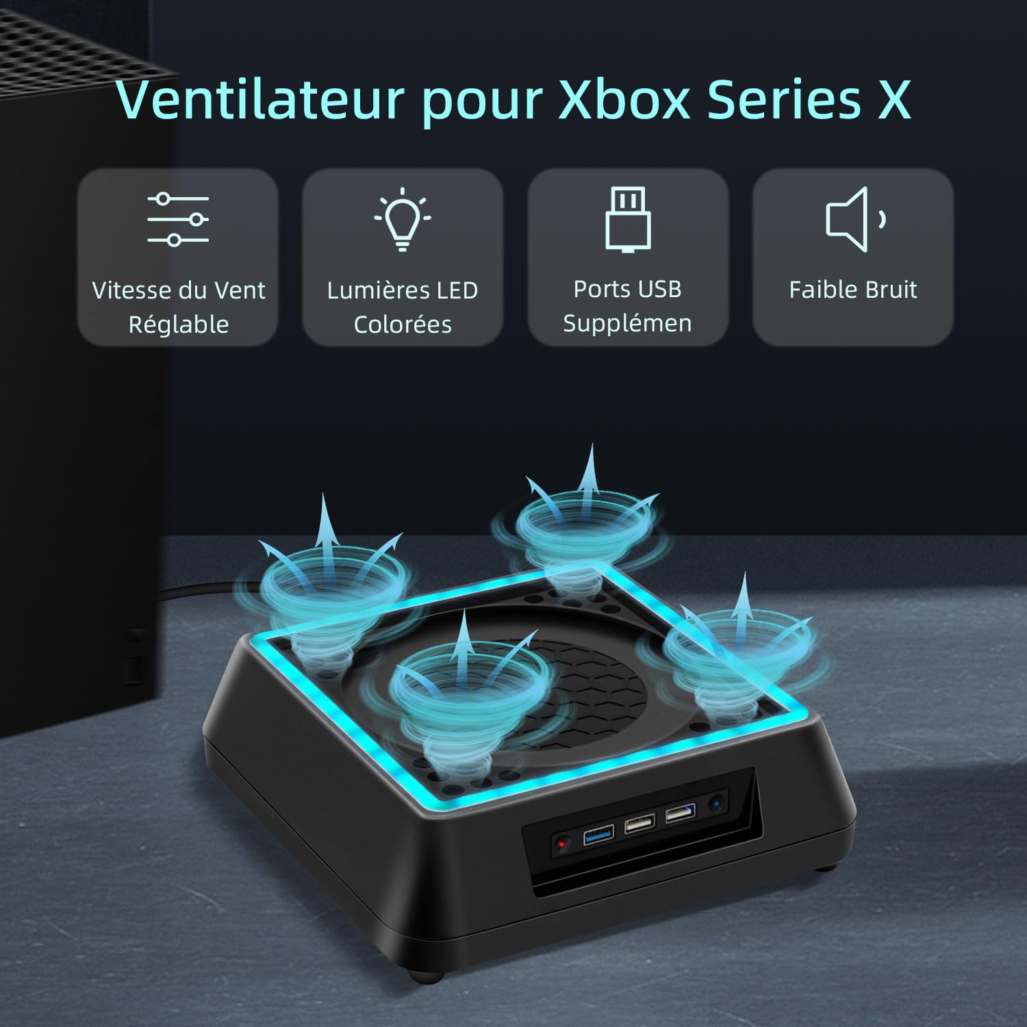 Mcbazel Xbox Series X Support de Refroidissement avec Lumière RVB/Fonction de Refroidissement Réglable/Indicateur LED/Ports USB 3.0/USB 2.0 pour Xbox Série X