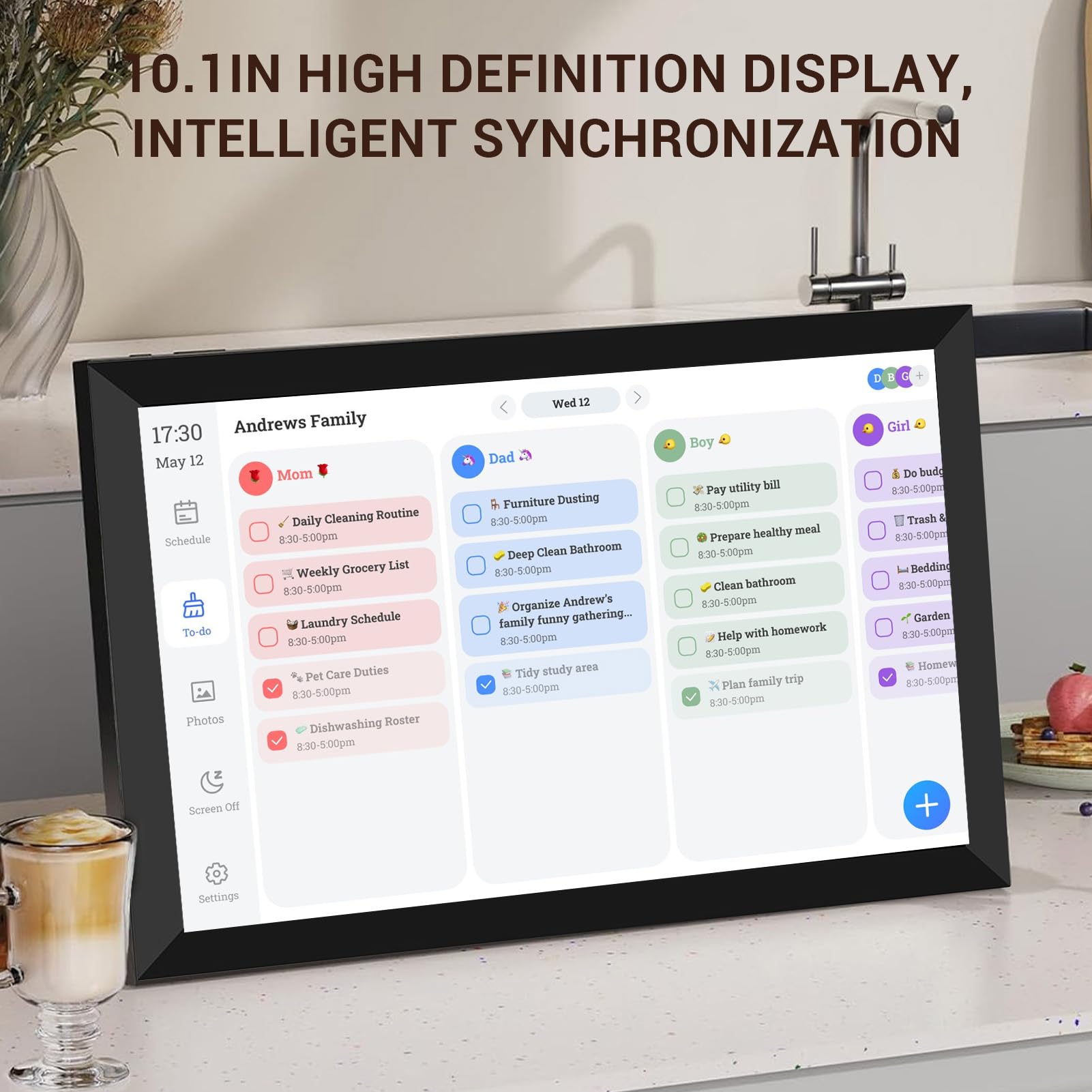Denash 10.1 in Calendario Digitale Intelligente e Pianificatore HD Touchscreen Smart Calendar con Piani per la Tabella delle Faccende, il Family Office, il Supporto per, Calendar,