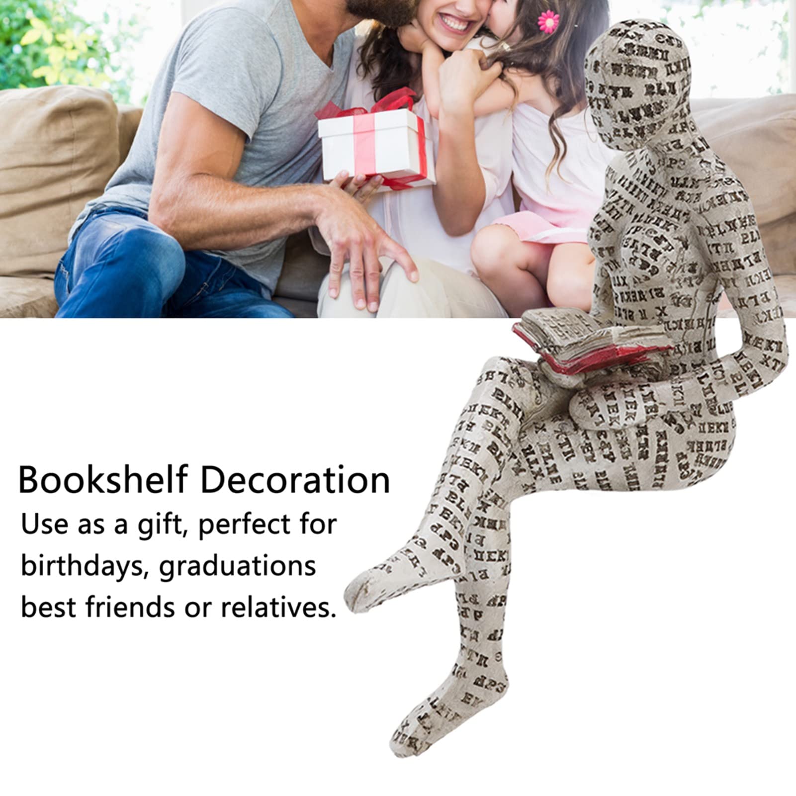 Jeanoko Resin Reading Woman Figurine,Bookworm Sculpture Resin Abstract,Thinker Sculpture,Innovative Lady Reading Pulp Molding for Home Decoration(E) - Image 3