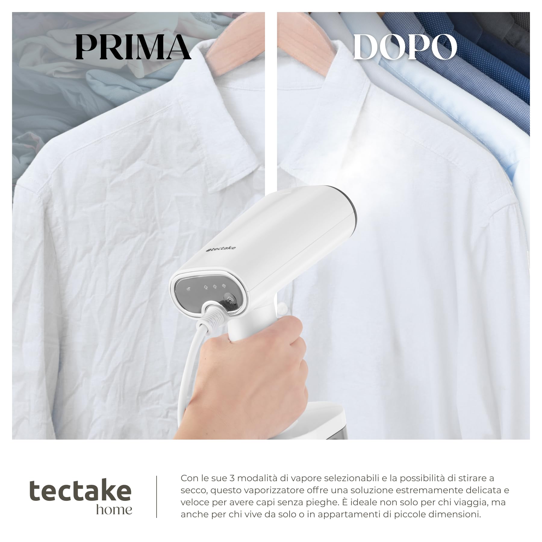 tectake® Stiratore Verticale, Ferro a Vapore con Serbatoio Ampio, Ferro da Stiro Verticale con 4 Modalità, Adatto a Tutti i Tessuti, Riscaldamento Rapido, Adattatore per Bottiglie - 1640 W