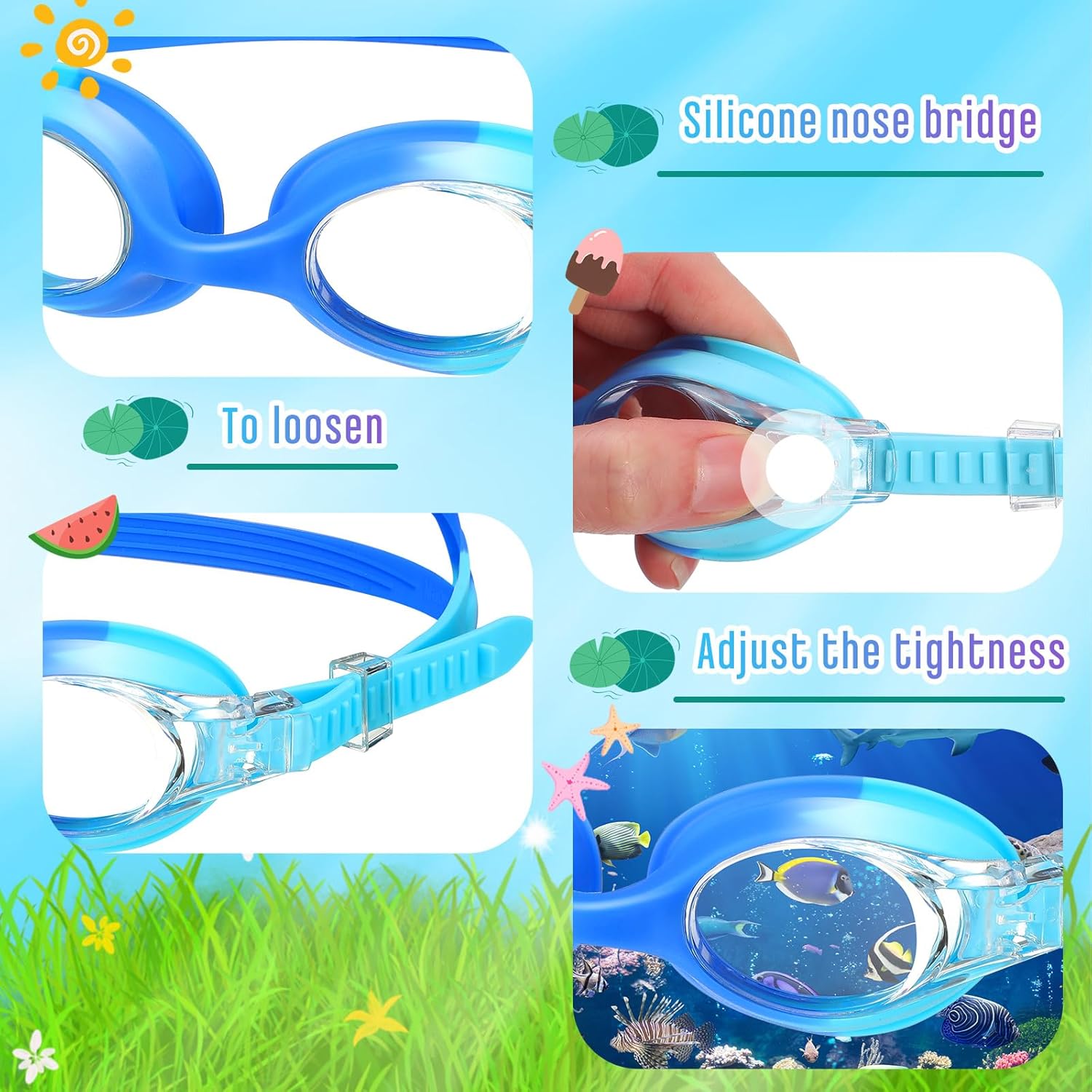 Kanayu 12 Pcs Kids Swimming Goggles No Leaking Anti Fog Kids Swim Goggles Glasses with Nose Clips Ear Plugs