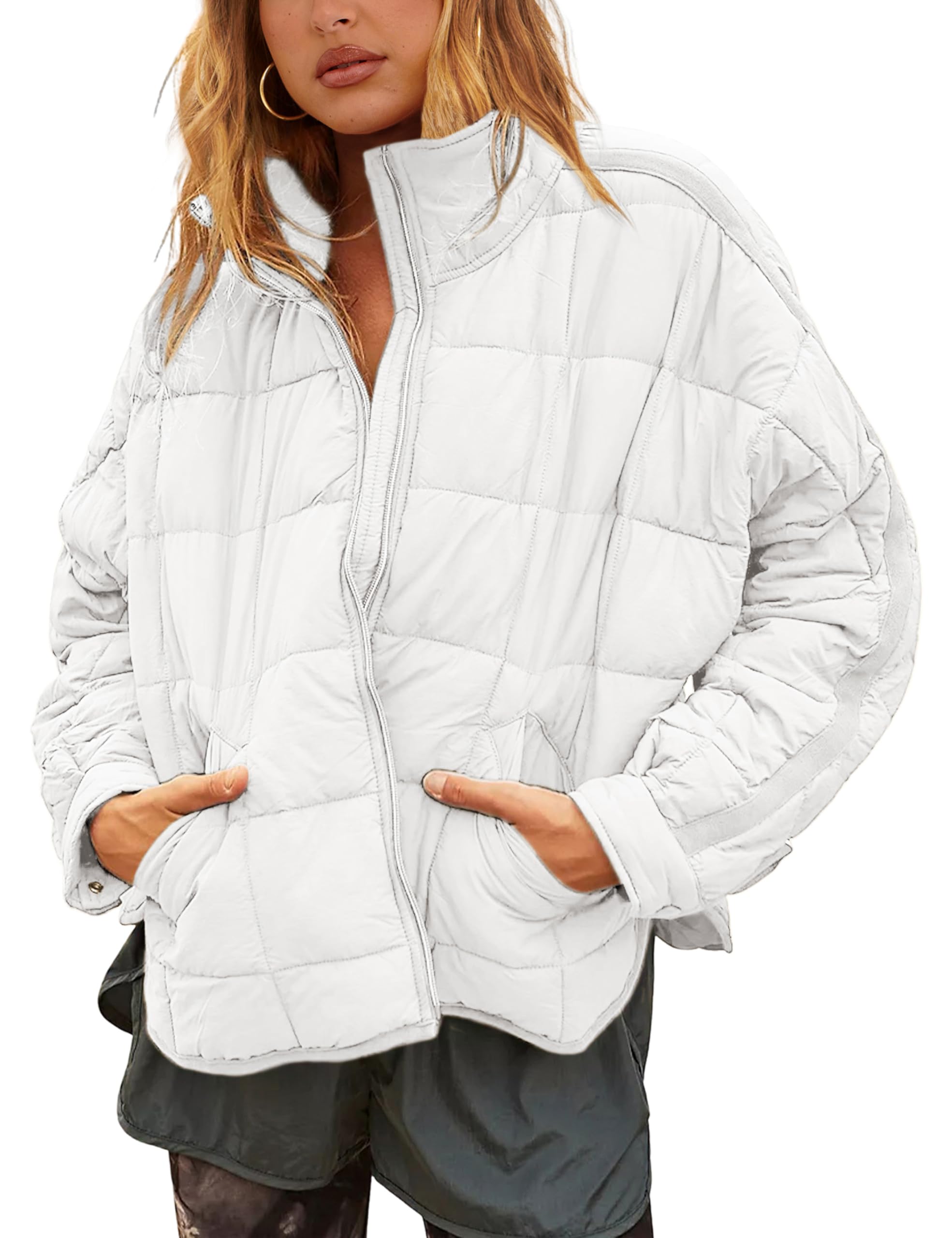 Bianstore Piumino da donna oversize trapuntato leggero piumino casual imbottito cappotto