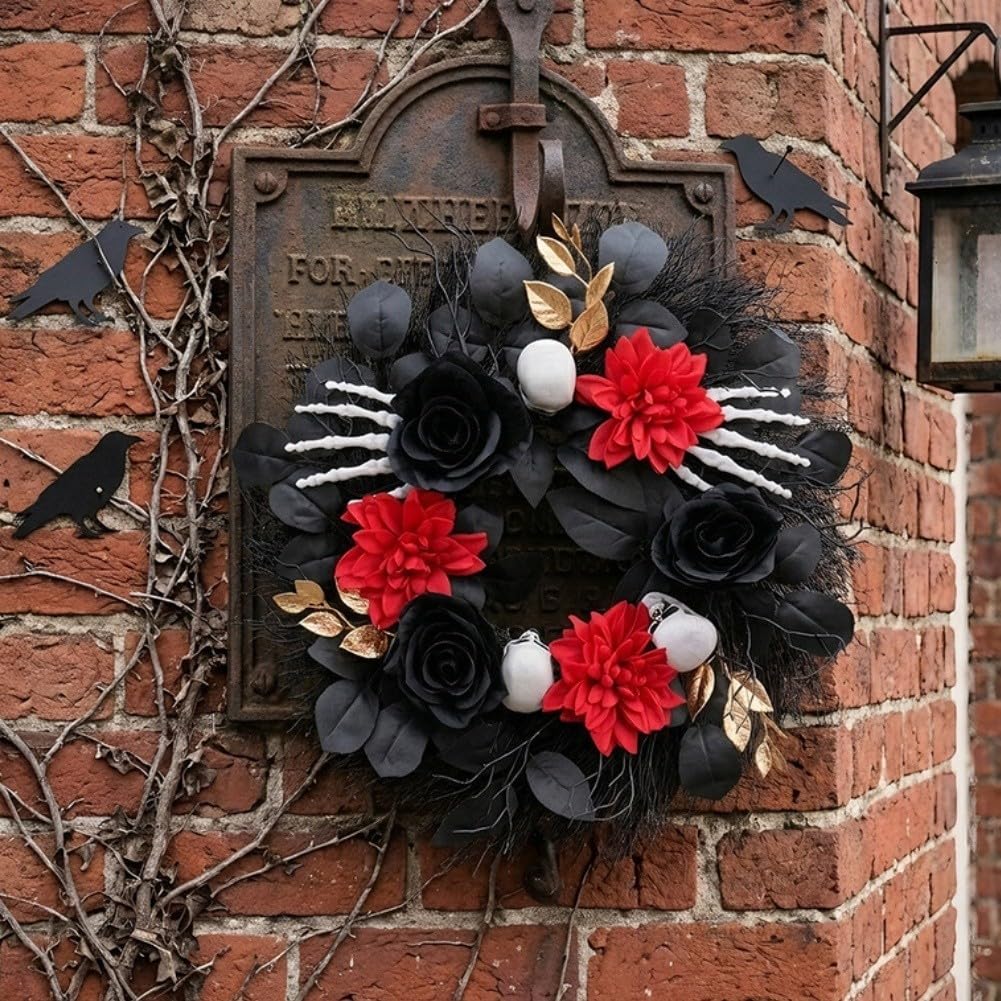 Ghirlanda per porta di Halloween, 45 cm, motivo: teschi