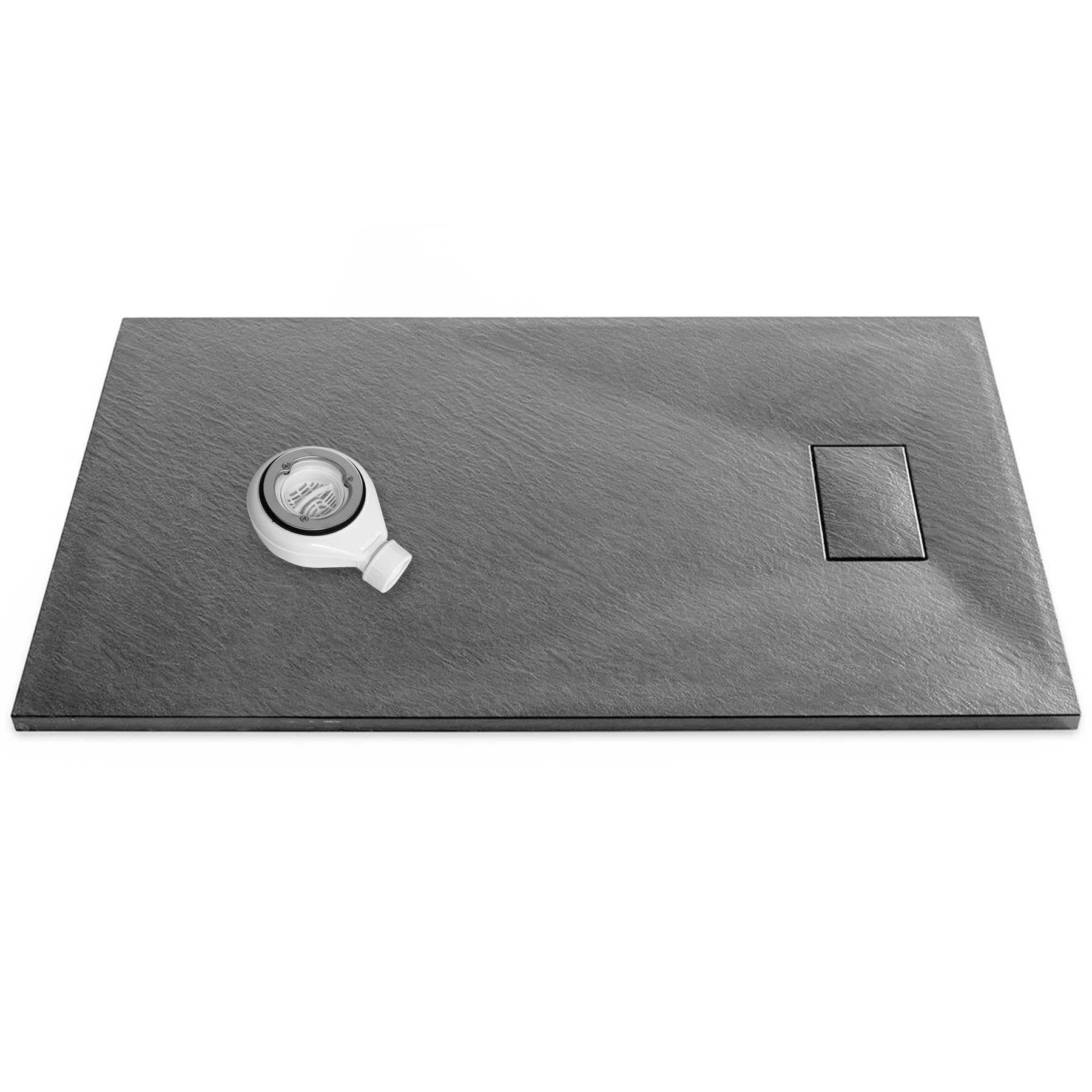 1400x700mm Dark Grey SMC Slate Stone Shower Tray & Dark Grey Drain Cover with 90mm ABS Waste
