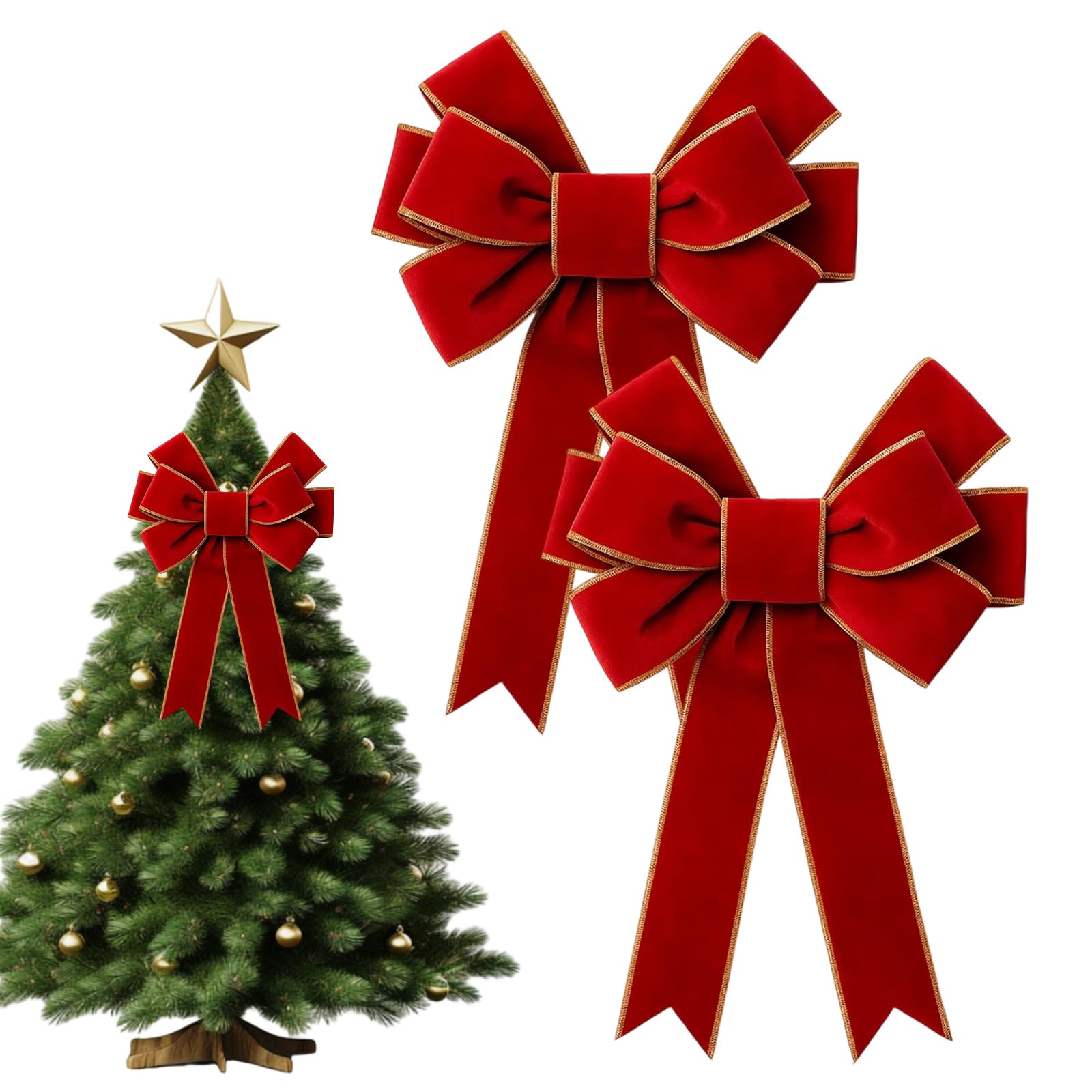 QhgPnt 2Pcs Red Velvet Christmas Tree Bows, 12”x20” Large, For Trees, Wreaths, Doors, Wedding, Birthday Parties