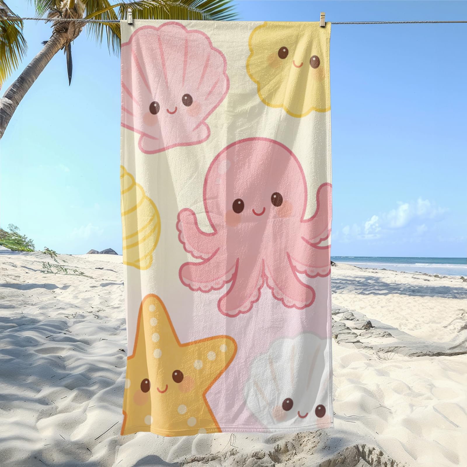 Fouta PlageShells De Plage Jaune Modèle Surdimensionné avec Diverses Tailles, Respirante et Portable, Parfaite pour Voyages Sorties Piscine et Usage Extérieur Quotidien 90x160 cm