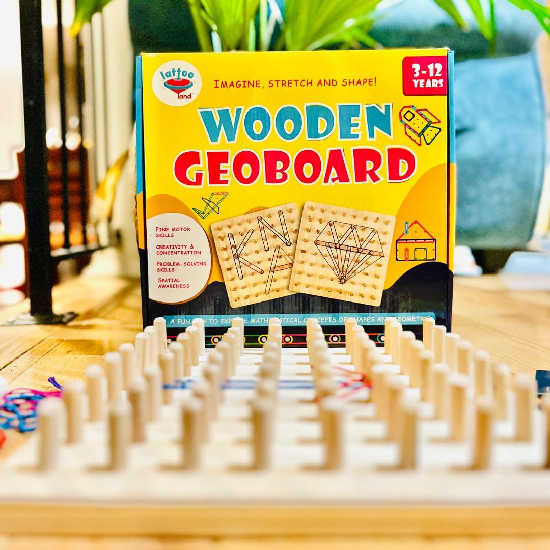Lattooland Wooden Geoboard | STEM Puzzle | Graphical Educational Toy | Montessori | Brain Teaser for Kids | for 3 4 5 6 7 Year Old Boys and Girls | Mathematical Manipulative (B0BNT3NVZC) Amazon Price History, Amazon Price Tracker