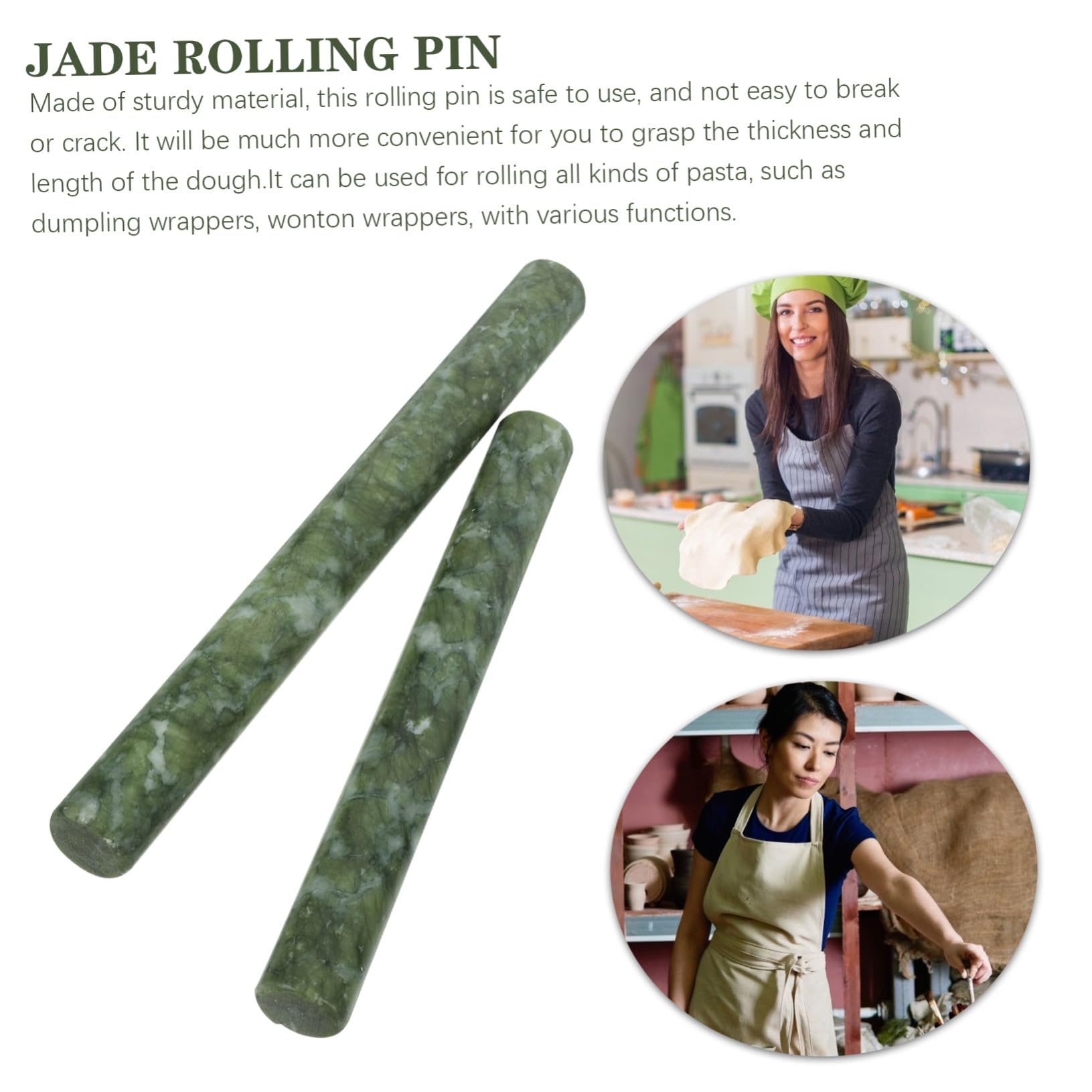 Rouleau à Pâtisserie Accessoire Cuisine Pâtisserie 2 Pièces en Jade Vert et Design Ergonomique Prise Confortable pour Pâte et Pâtes