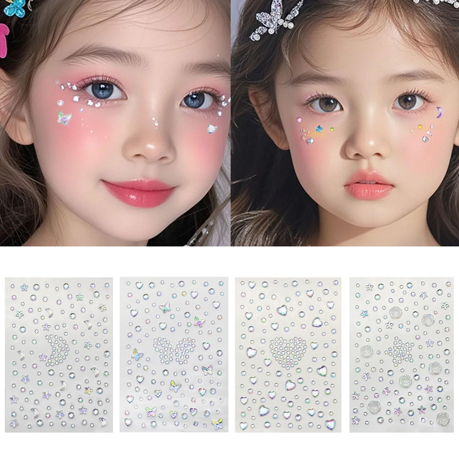 ラインストーン シール フェイスシール 3D 顔 接着剤不要 直接貼り付け可能 舞台化粧フラッシュドリルアクセサリー ネイルデコパーツ（透明カラー）