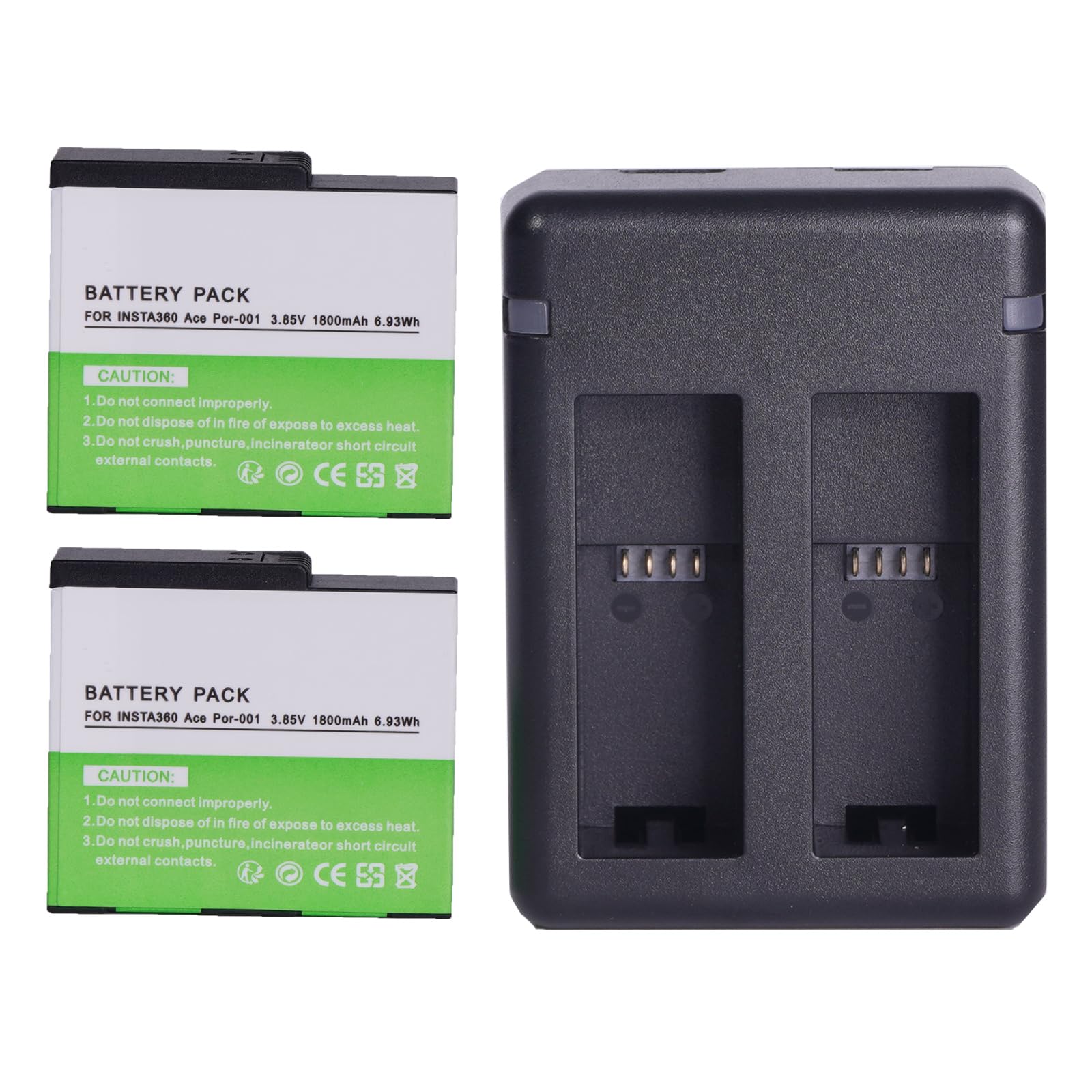 2-Pack Insta 360 Ace Ersatz Akku 1800mAh und USB Ladegerät Kompatibel mit insta360 Ace/Ace Pro/Ace Pro 2 Kamera