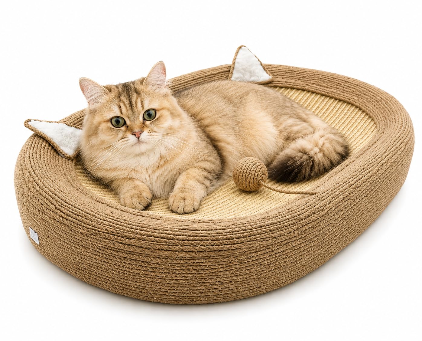 XXL Kratzbrett für Katzen 61 cm – Ovales Katzenkratzbrett aus Sisal, 2-in-1 Kratzsofa & Katzenbett, großer Liegeplatz für Maine Coon & große Katzen, modernes Design