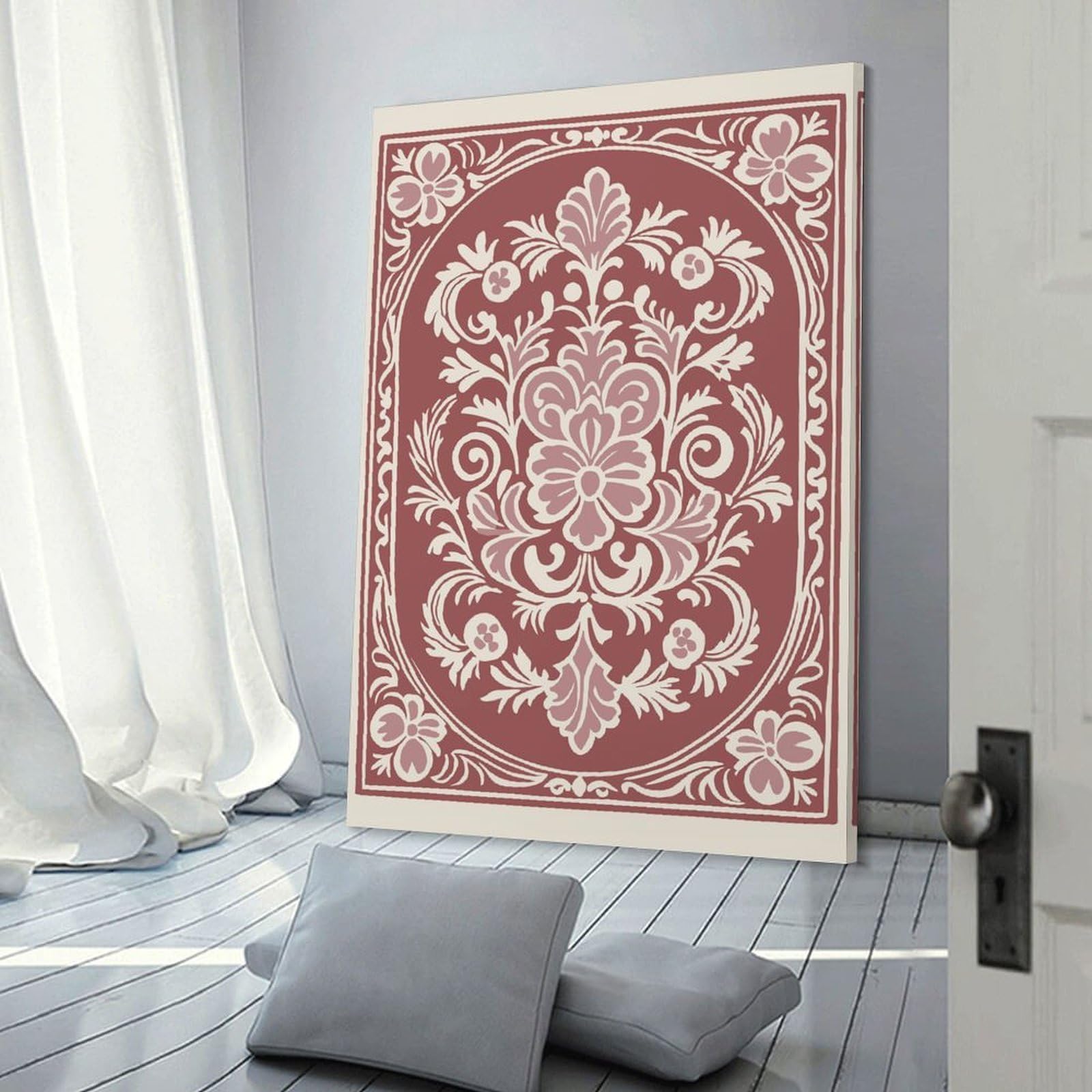 Junmoney Frame-Style-17-1 Decorative Wall Artwork Ornate Floral Damask Design, 24X36inch(60X90cm), For Corridors, Hallways Or Apartment Entries, Wall Decor To Refresh Empty Corners