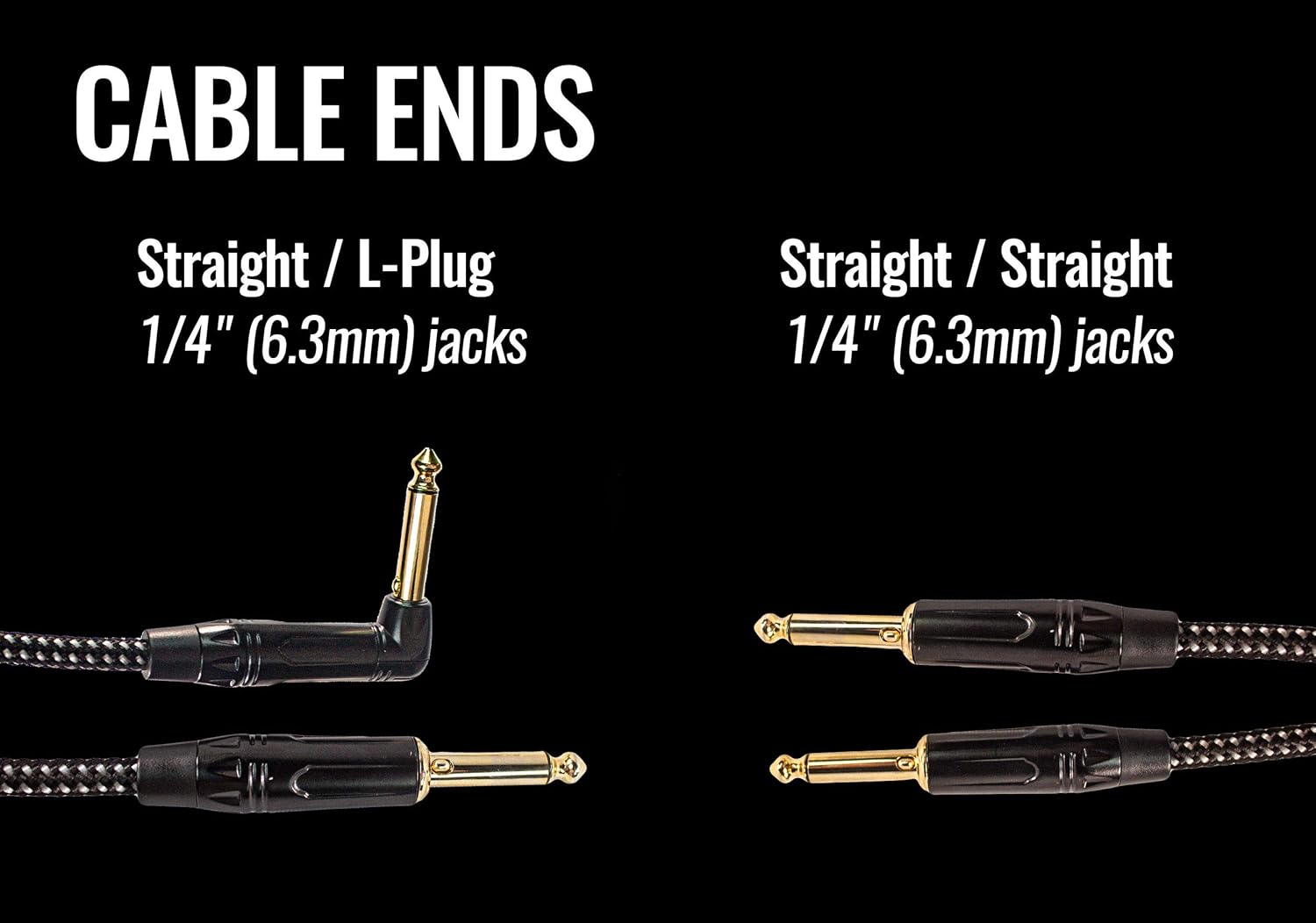 KLOS Silent Cable - No Contact Noise Instrument Guitar Cable for Electric Guitar, Bass Guitar, Acoustic Electric Guitar, Straight to Right Angle, 20 ft, Black - Single