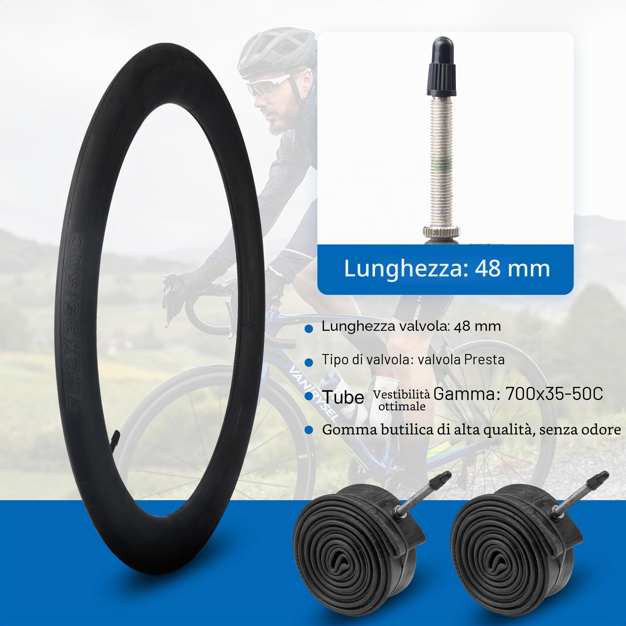 MEGHNA Pneumatici di ricambio per bicicletta, 700 x 42 c, per bici da corsa, tubo flessibile