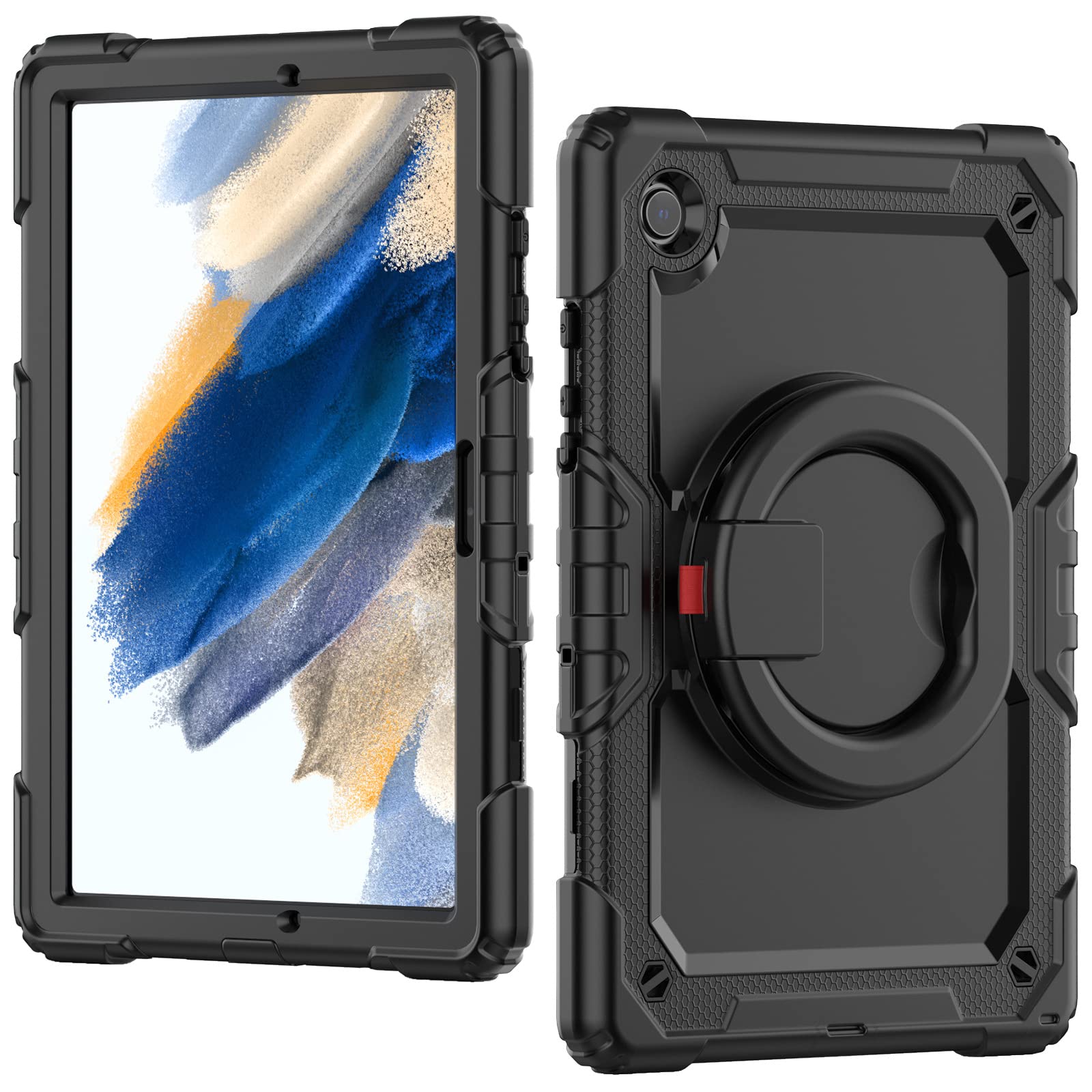Case for Samsung Galaxy Tab A7 (2020 T500/T505) 3 in 1 Shockproof Bumper with Kickstand/Hand Strap 360 Rotating Case