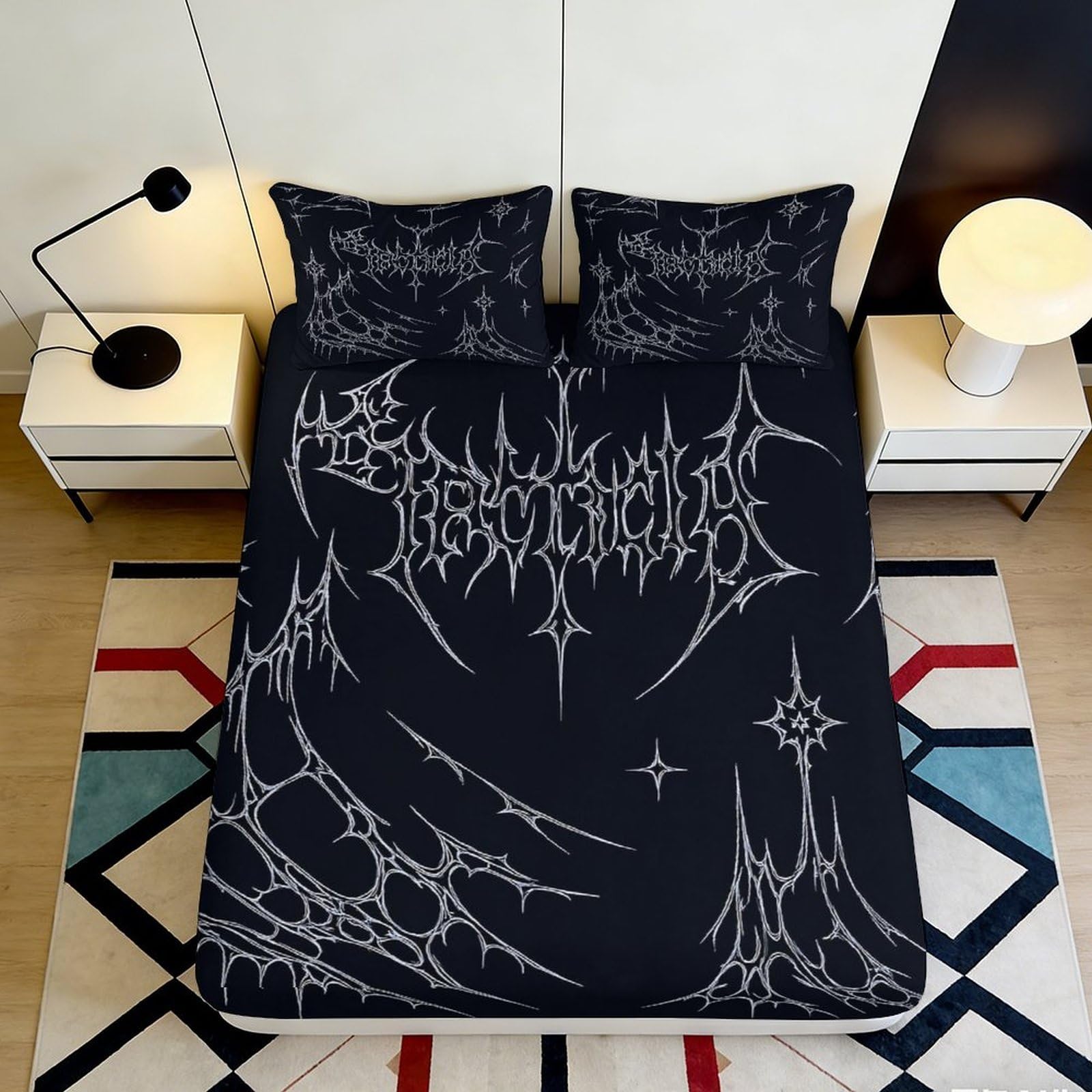 Pnayamiorkfel Style-3 3D Printed Gothic Spider Web Fitted Sheet Microfiber Black Artistic Bed Cover For Bedroom Guest Room Easy Care 90X200x25cm