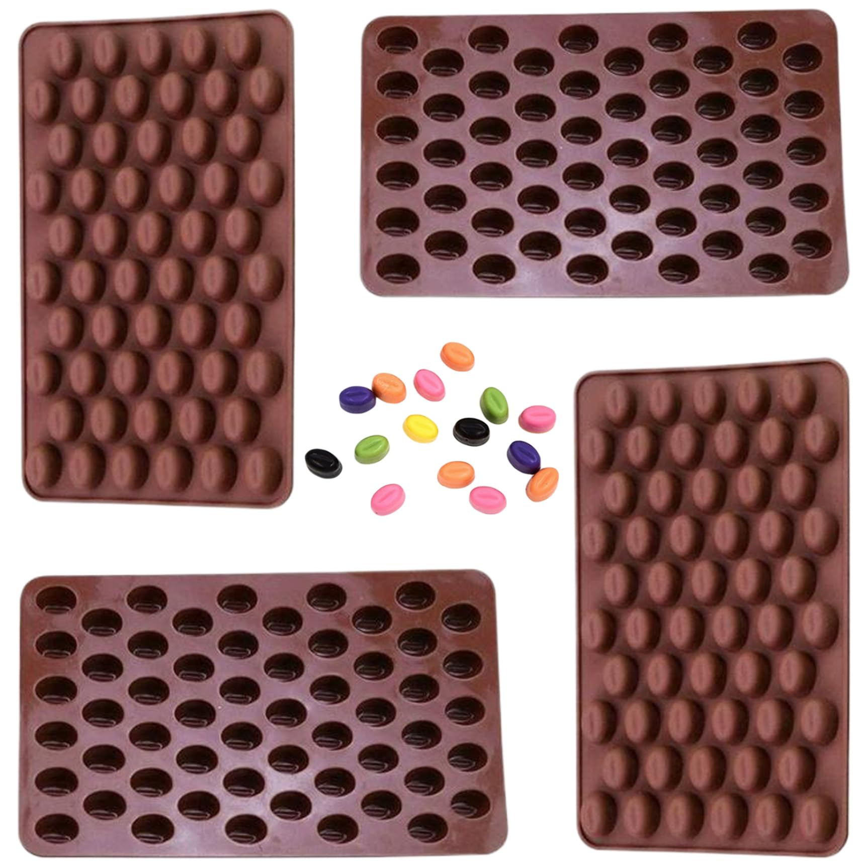 AZIDWERYQ 4Pcs Mini Coffee Bean Molds 55 Cavities Cute Coffee Bean Shaped Silicone Chocolate Candy Cake Mold for Truffle, Candy and Chocolate