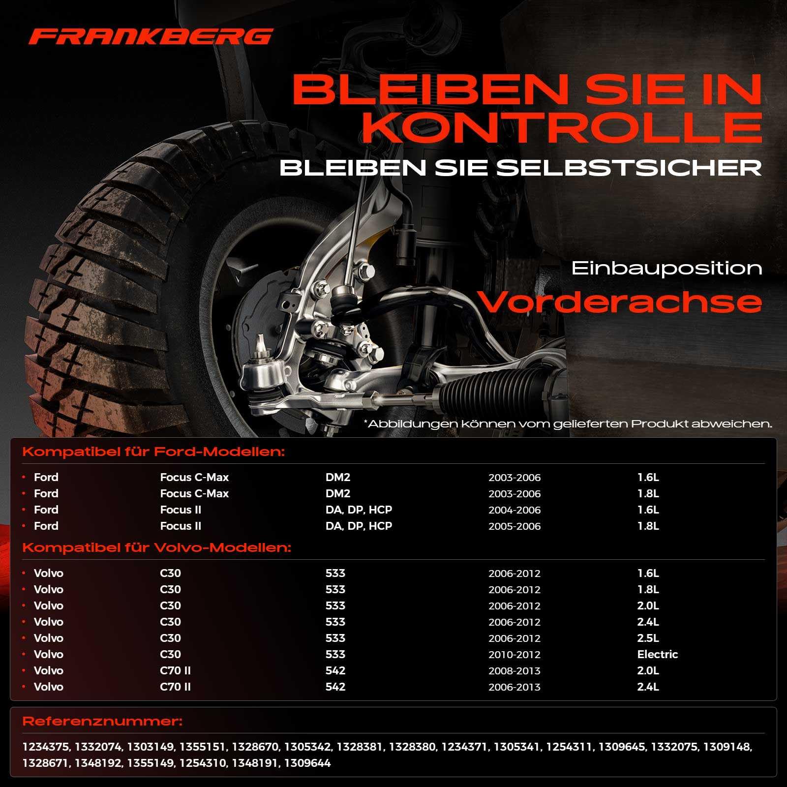 Frankberg 2 x wahacz, oś przednia, lewa, prawa, dolna, kompatybilna z Focus C-Max DM2 2003-2006 C30 533 2006-2012 C70 II Cabriolet 542 2006-2013 Replace# 13053421305342