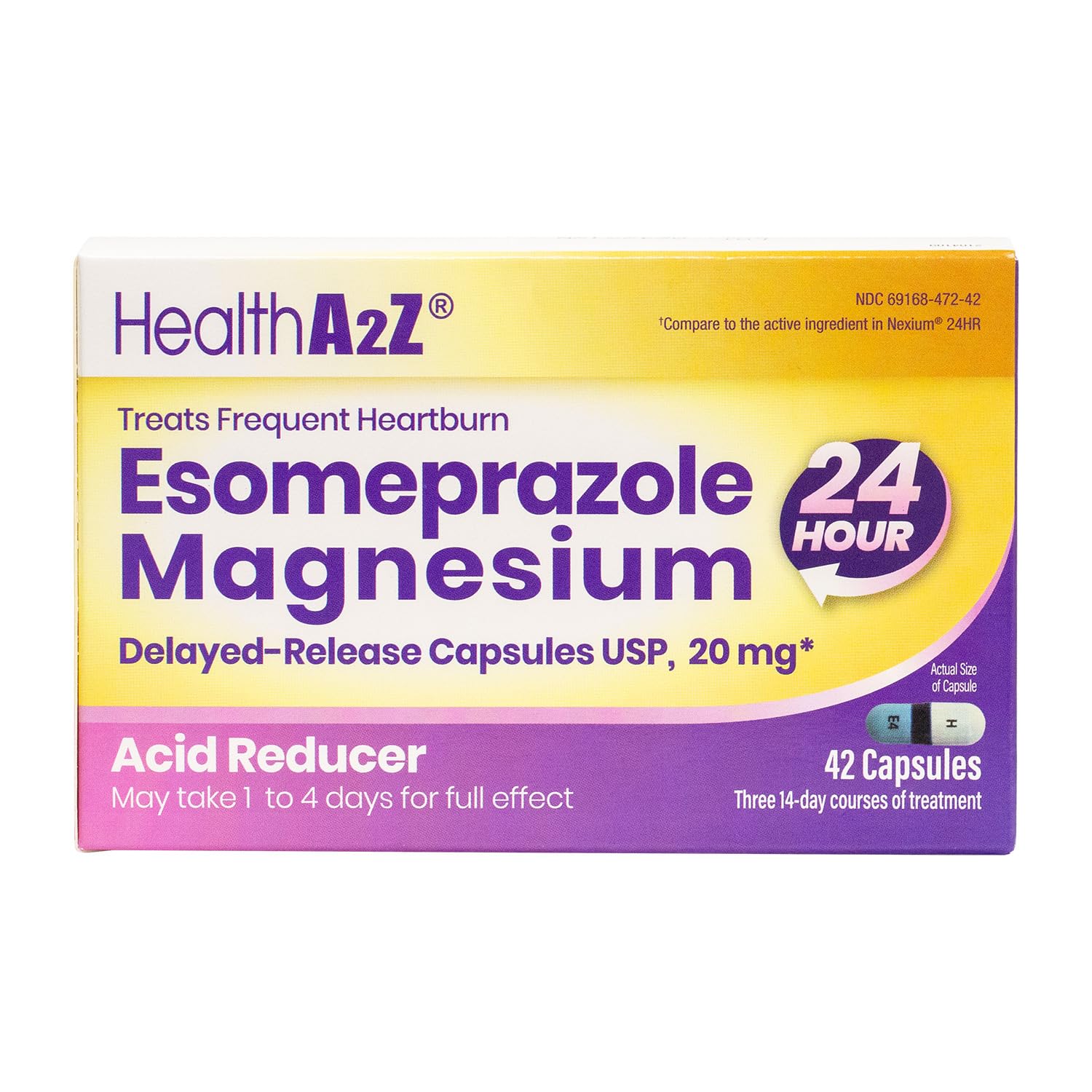 HealthA2Z® Esomeprazole Magnesium | Acid Reducer | 20mg | Delayed-Released Capsules USP | 24 Hours | Treats Frequent Heartburn (42 Counts)