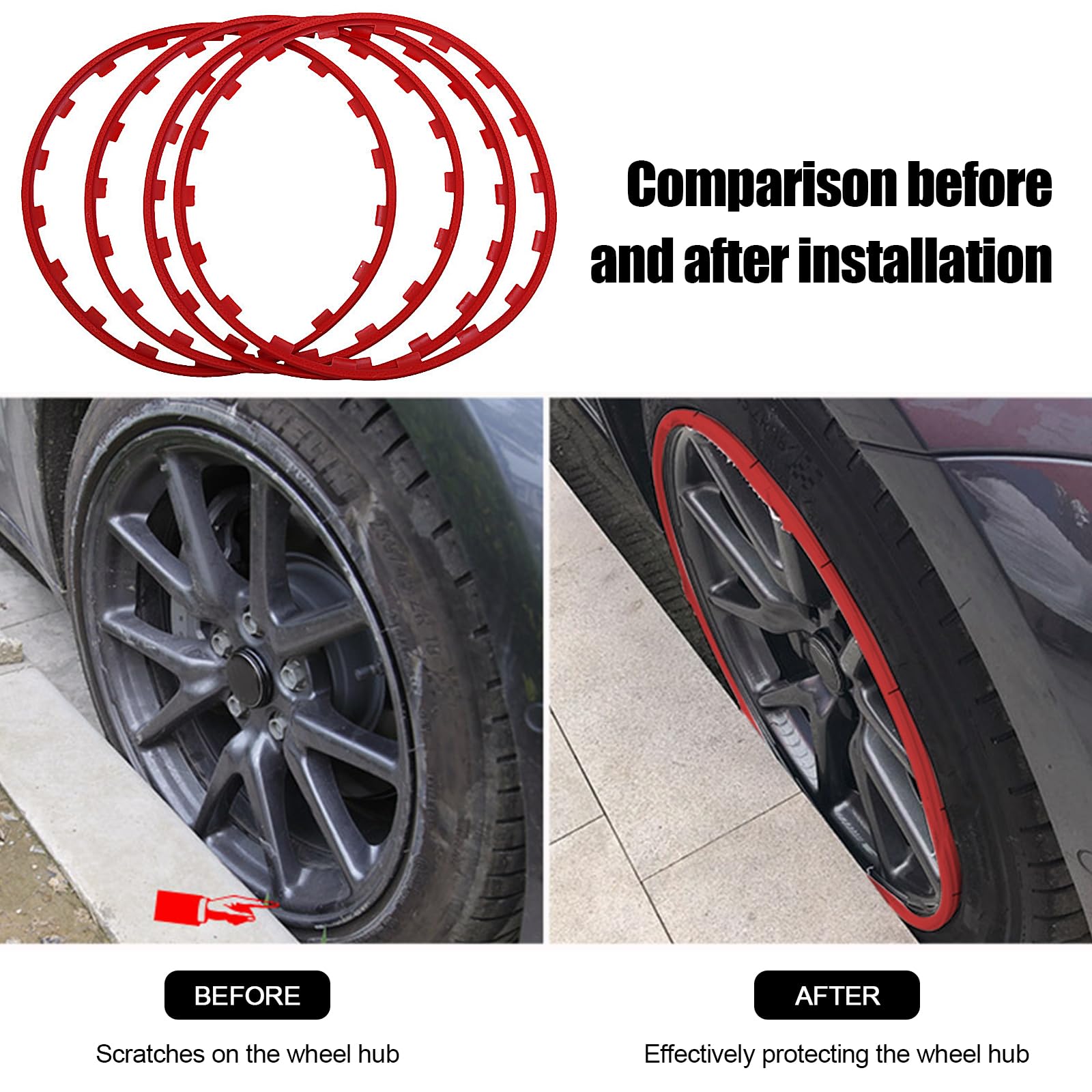 4 Stück Felgenschutz Nylon Uberturbine-Rad–Streifen zur Verhinderung von Bordsteinausschlägen, für Tesla Model 3/y (Schwarz, fit 18 Zoll Rad)