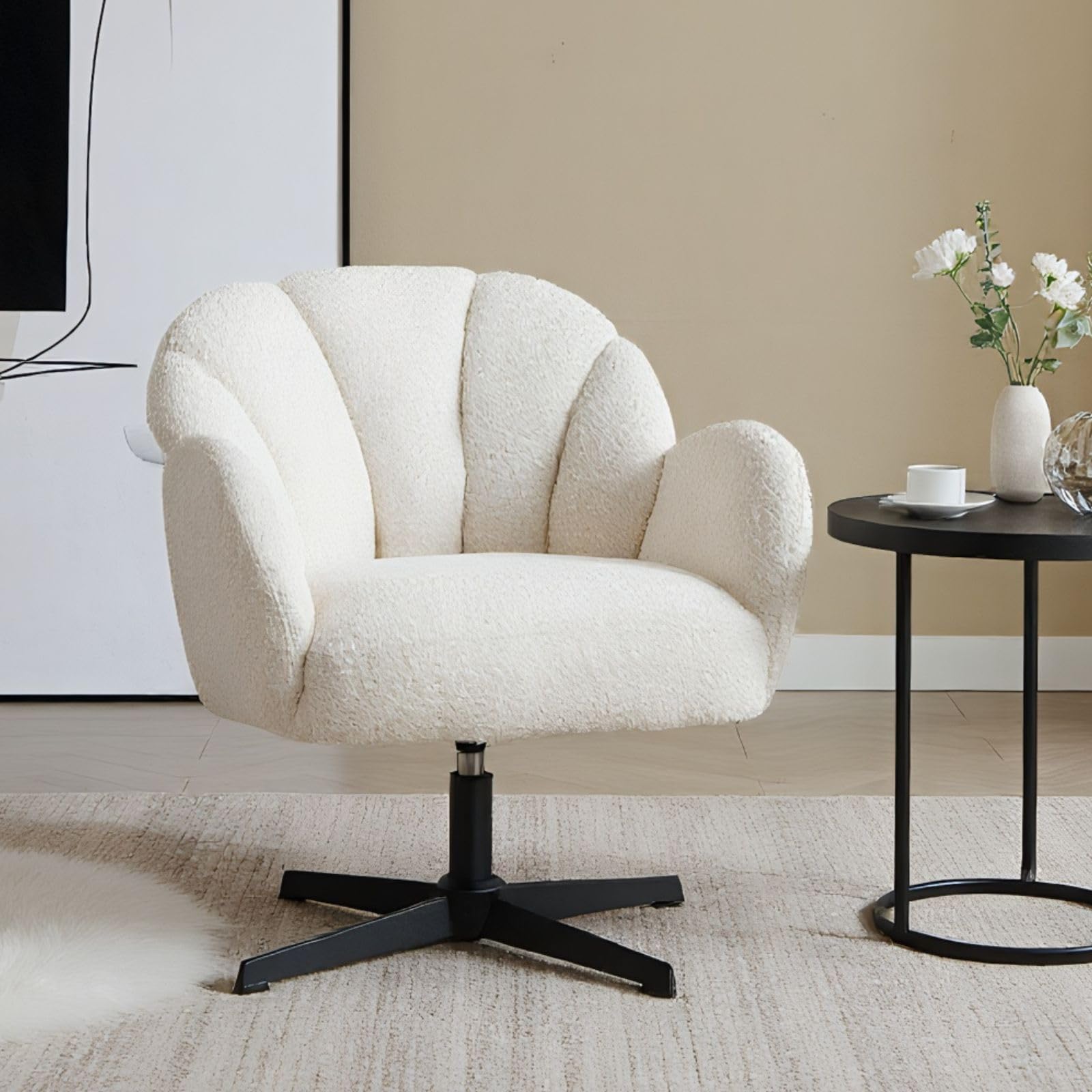 Gestoffeerde Fauteuil Met Hoge Rugleuning In French Terry Stof Met Houten Poten Moderne Stijl Wit