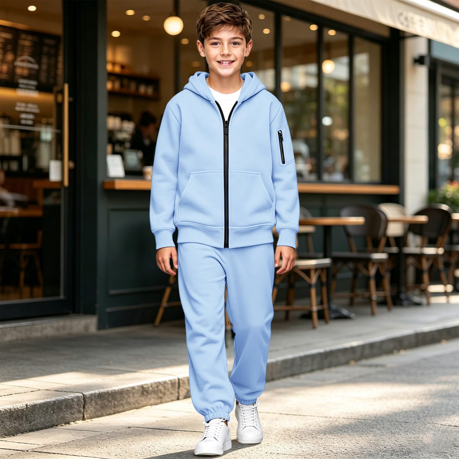 Tuta da ginnastica per bambini con zip e cappuccio, set da 2 pezzi