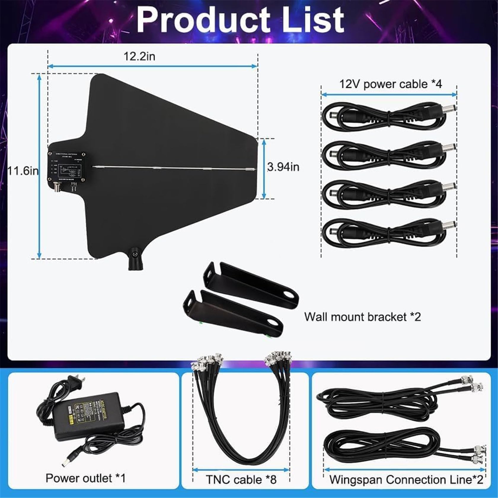 Amplificatore di Segnale per Microfono Wireless, Distribuzione di Antenna Uhf, Palette per Antenna Attive 8 Uscite + 2 Porte A Cascata, Copre La Gamma di Frequenza 400-950 MHz