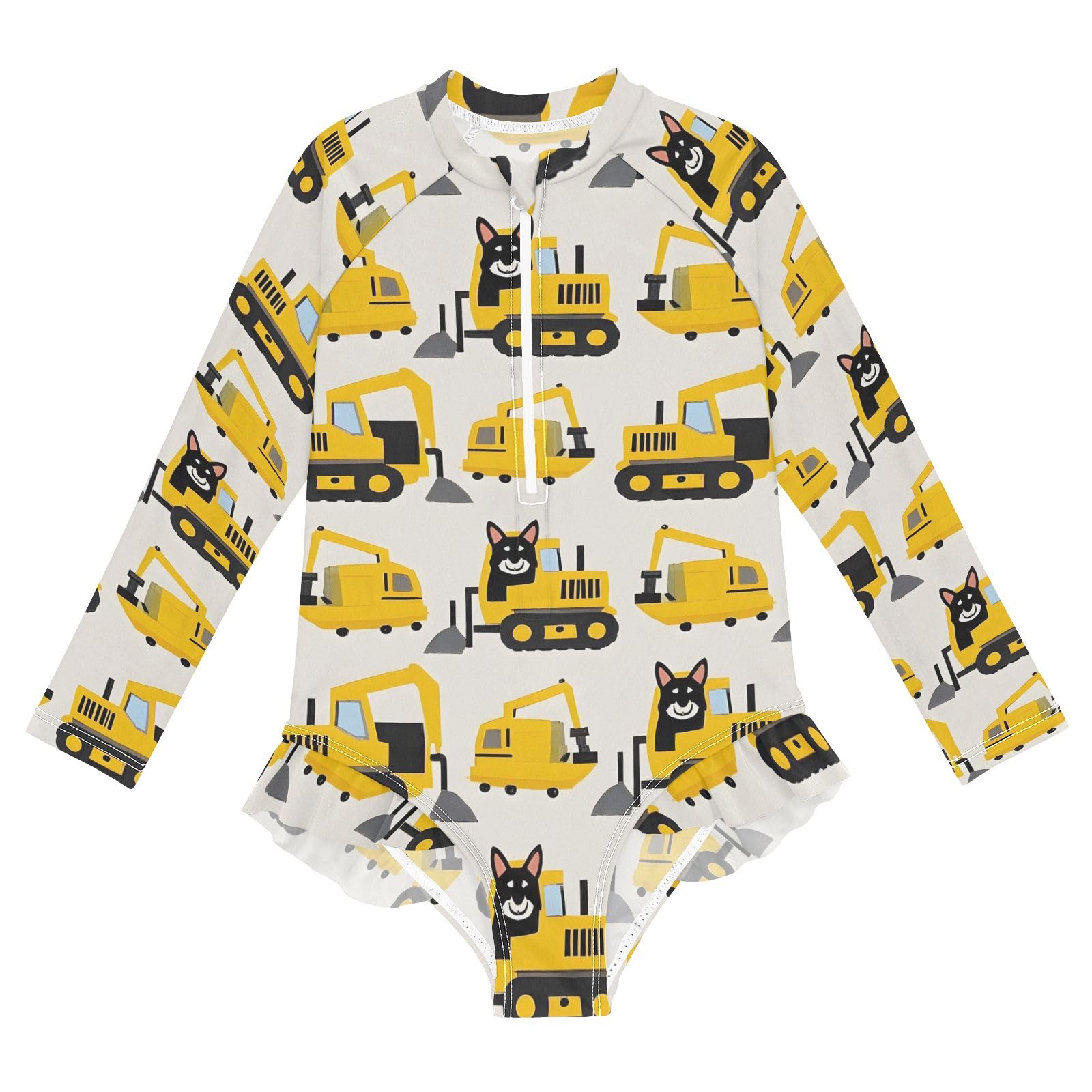 ALAZA Swimsuit for Girls Long Sleeve Rashguard Bathing Suit Husky Bulldozer Quick Dry 4T