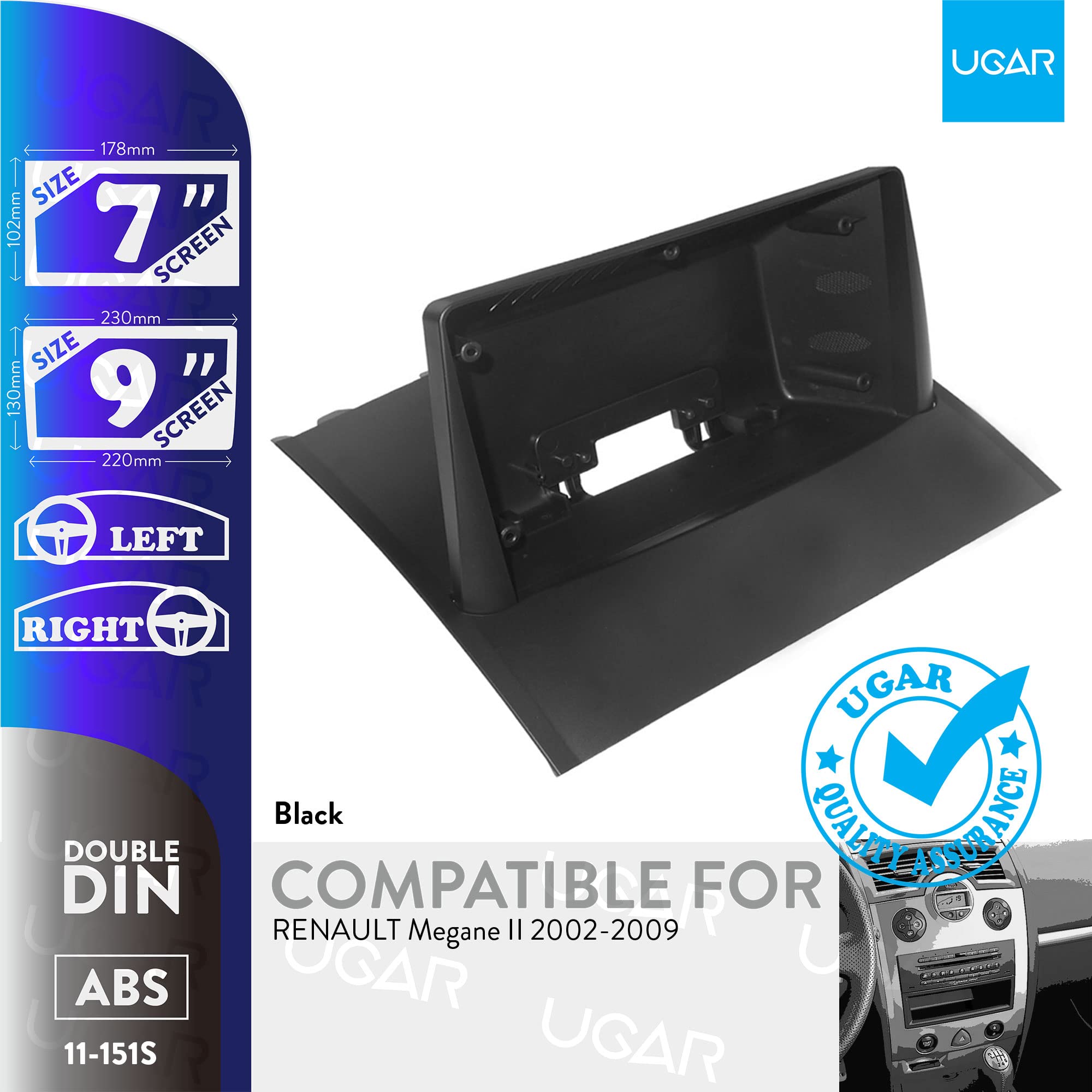 UGAR 7 inch / 9 inch Compatible for Renault Megane II 2002-2009 Radio Stereo Dash Installation Mount Kit