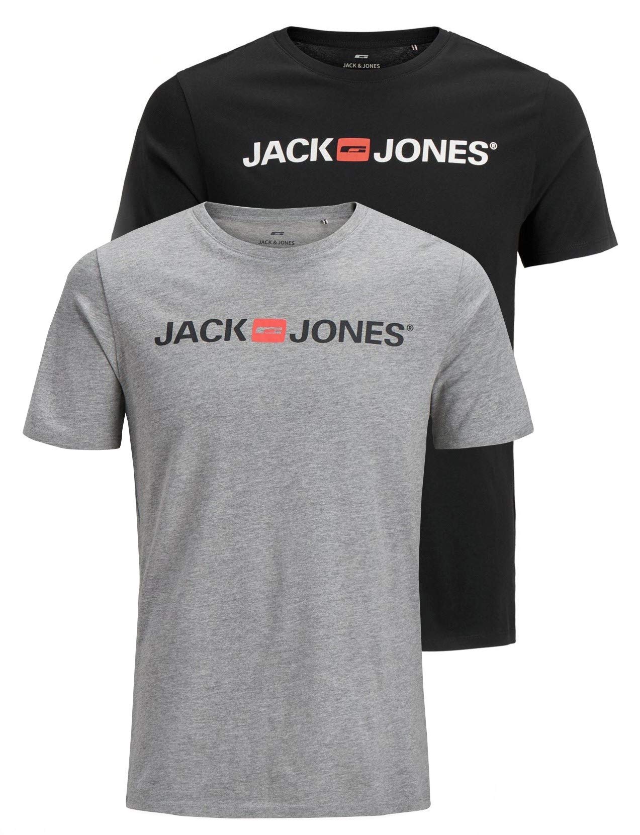JACK & JONES Men's JJECORP Logo TEE SS Crew Neck, Light Grey Melange/2-PACK W. B, XXXL
