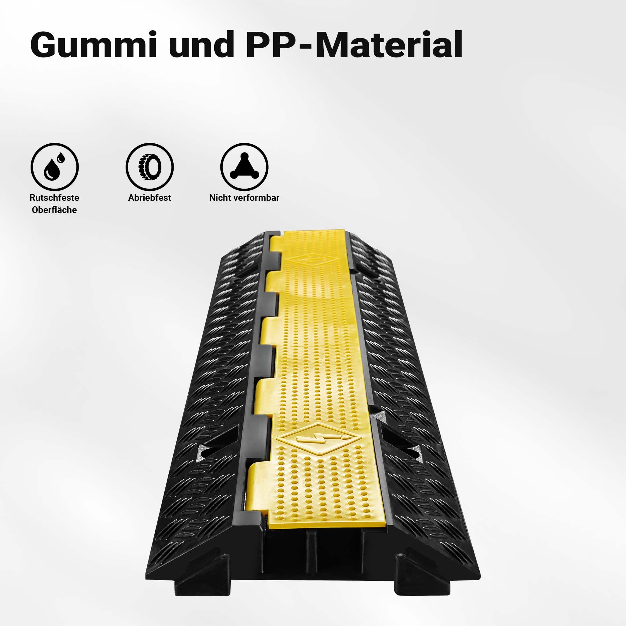 Wiltec Kanal Kabelbrücke 98 x 24 x 4,5 cm 4 Stück, Kabelkanal 13 t Tragkraft mit 2 Kanälen, Überfahrschutz bis 30 km/h, Kabel Trittschutz aus PP und Gummi