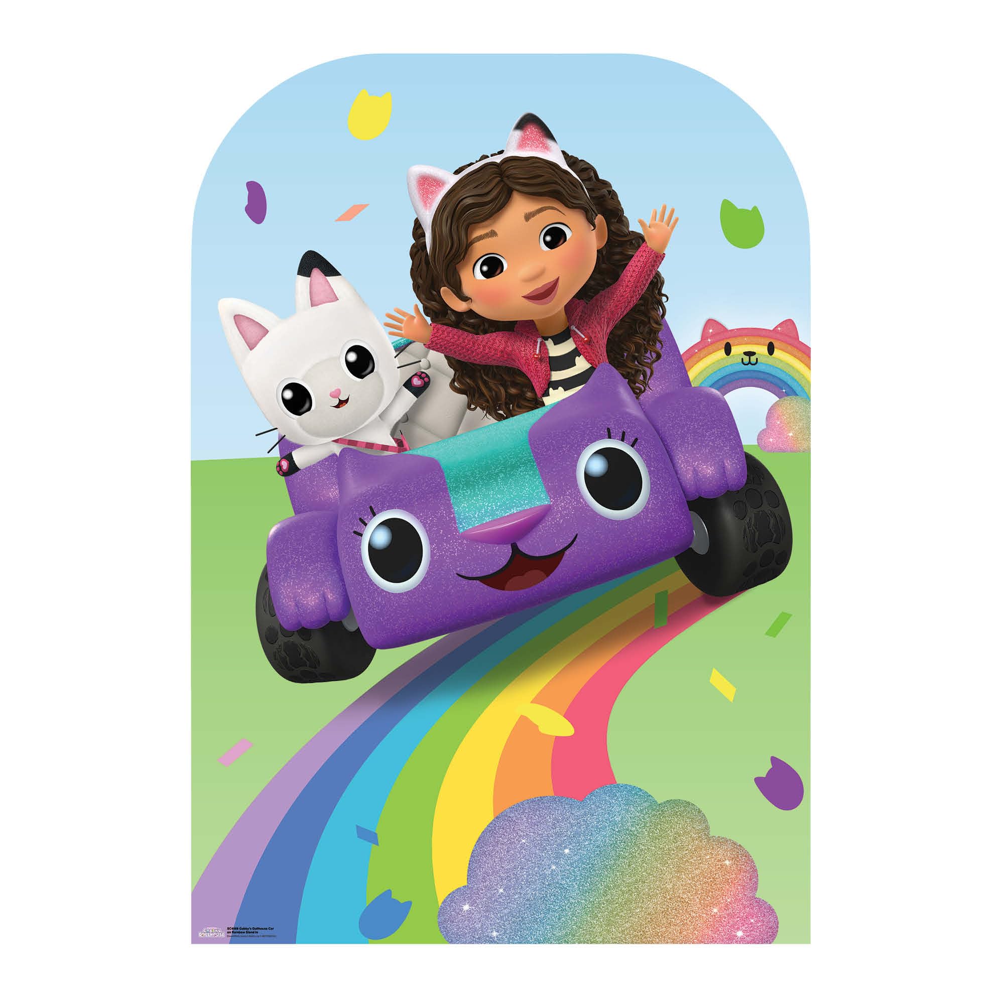 Star Cutouts SC4566 Gabby’s Dollhouse Carlita & Pandy Paws on Rainbow Stand-In – 131cm Lifesize Cardboard Cutout | Fun Party Photo Prop