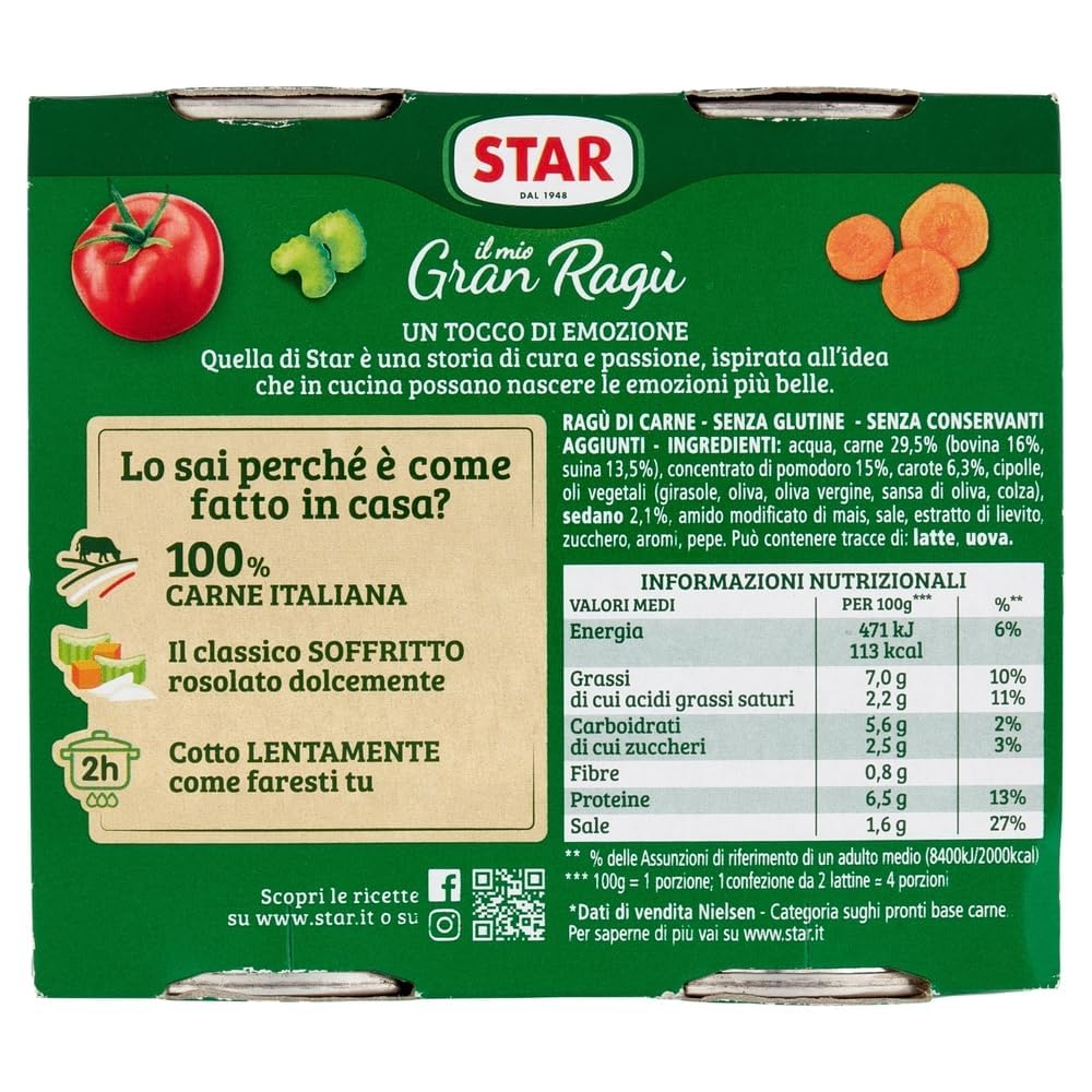 Star Il Mio Gran Ragù Classico – 24 paquetes dobles (2 × 180 g) salsa de carne lista para servir, 100% carne italiana, sabor auténtico, + llavero Beni Culinari gratis