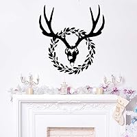 Vista 5 de Reindeer Skull Wreath Wall Decal - Bohemian Christmas Wreath Decal by Chromantics (Grey)