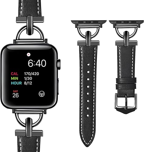 Miniatura 2 de Correas de cuero de diseñador compatibles con Apple Watch Band de 1.49, 1.57, 1.61, 1.65, 1.73, 1.77 y 1.77 pulgadas, correa de cuero elegante y