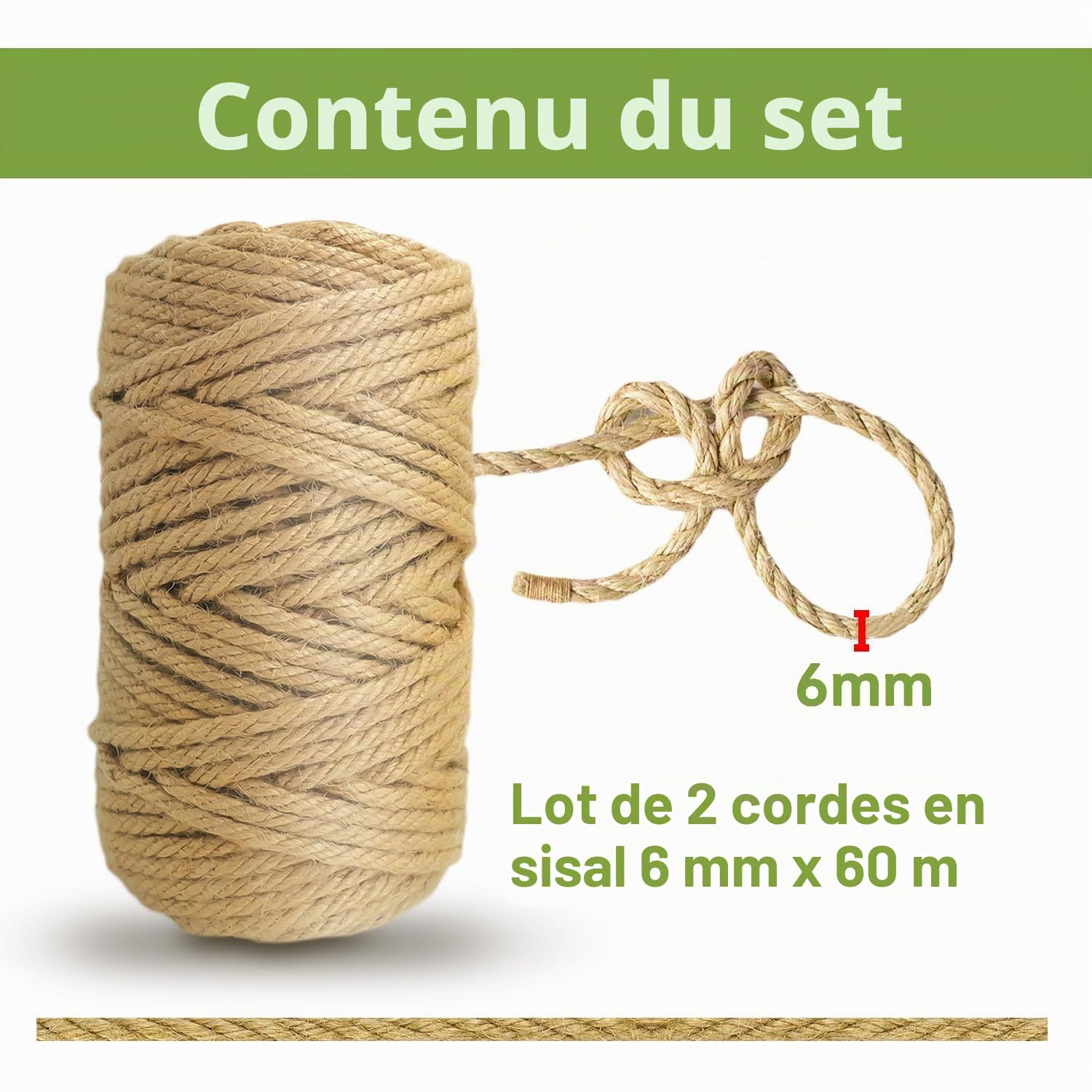 Corde Arbre à Chat 6 mm x 60 m, 2 Pièces Corde pour Arbre à Chat, Corde à Griffer, Corde en Sisal pour Arbre à Chat, Naturel Corde Sisal, pour Réparation et Remplacement, Bricolage, Jardinage