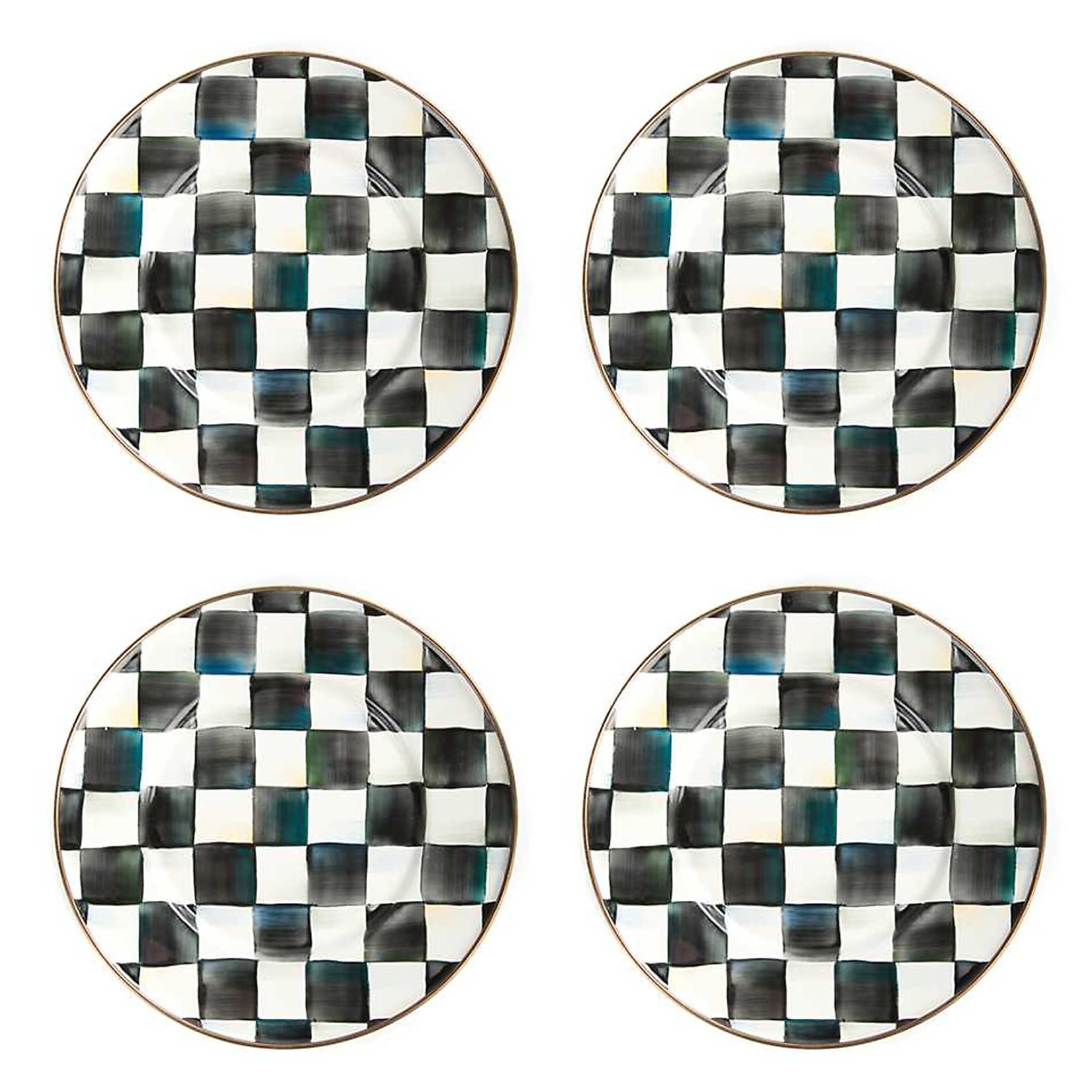 MACKENZIE-CHILDSEnamel Salad and Dessert Plate, Small Plate for a Dessert or Appetizer Dish, 8 Inches, Set of 4, Black-and-White Courtly Check