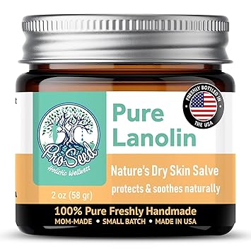 ProSeed Handmade Pure Lanolin Balm – US Pharmacopeia Grade for Moms, Babies & Skin Essentials – Single Ingredient Moisturizer for Dry, Sensitive Skin – Glass Jar, 2oz