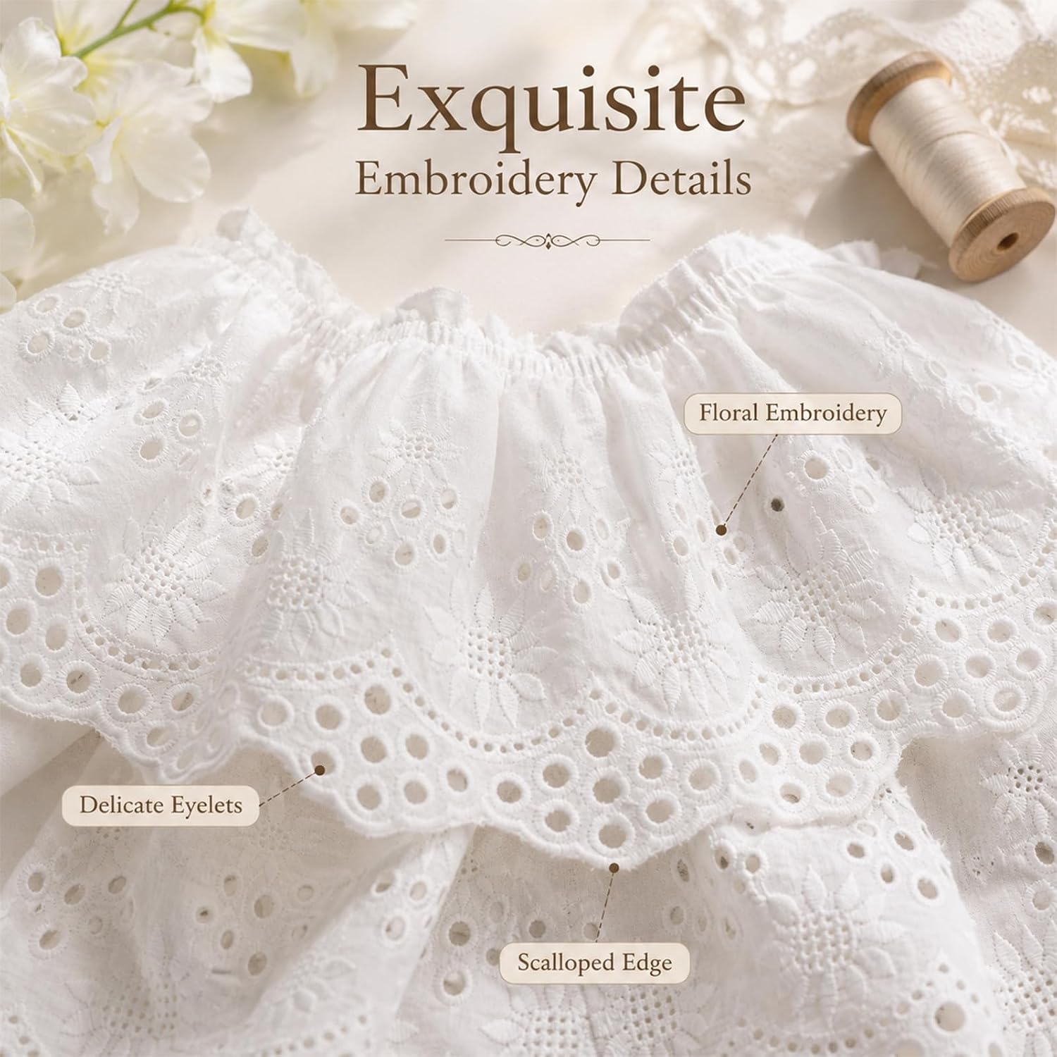 2 Yard Eyelet Lace Trim, Ruffle Trim Eyelet Embroidered Ruffle Ribbon Trims