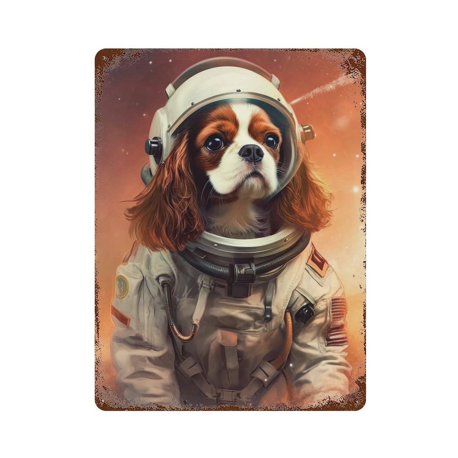 Decorative Tin Sign Cavalier Dog Mars 15.7"x11.8", Vintage Wall Decor for Pub, Kitchen And Man Cave Decor