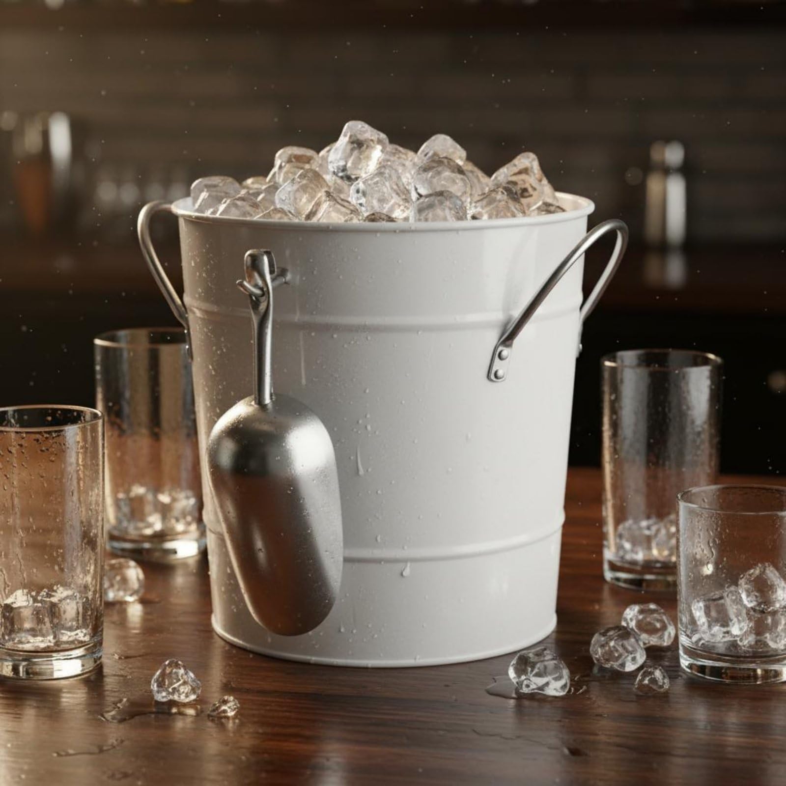 Cubo de Hielo de Doble Capa Cubitera Balde Contenedor con Exterior Galvanizado Liner Extraíble para Tapa para Servir, Color to 1, Doble Capa Engrosada con Pala De Hielo