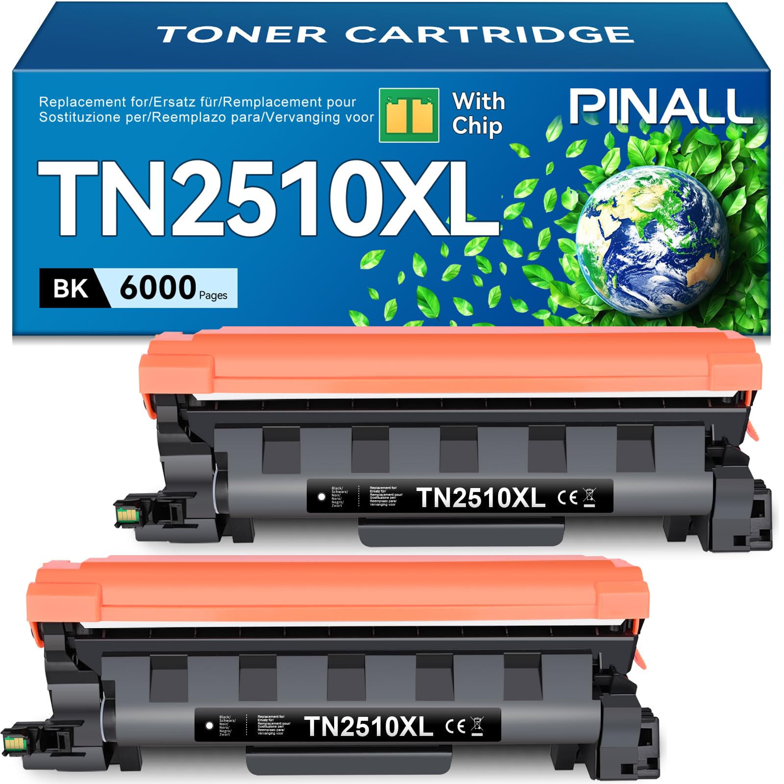 PINALL TN2510XL TN-2510XL Toner compatibile per Brother HL-L2400DW HL-L2400DWE DCP-L2620DW DCP-L2627DWE MFC-L2800DW MFC-L2827DW MFC-L2835DW MFC-L2860DWE Toner 2510 TN2510XL (con chip, 2er-Pack)