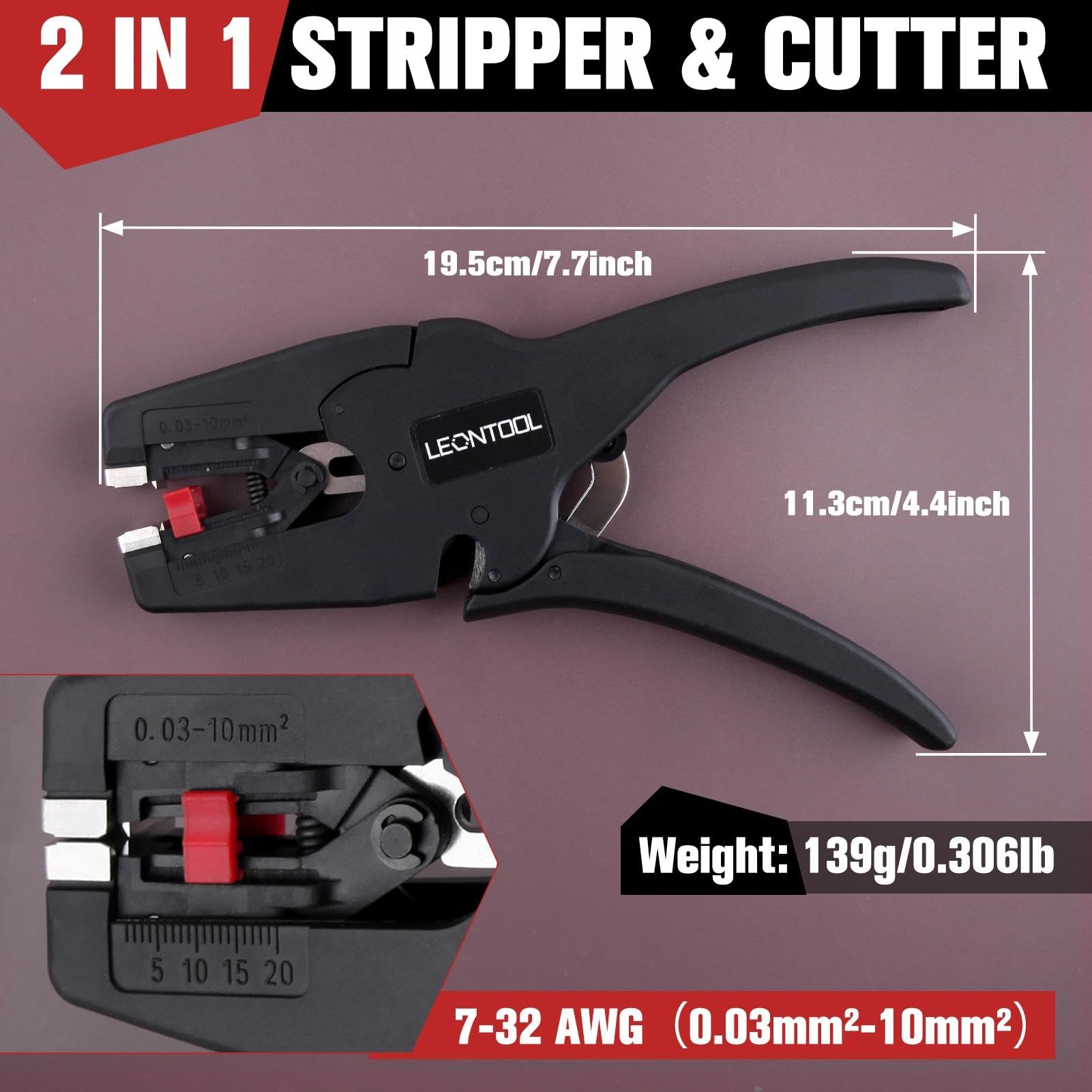 LEONTOOL Automatic Wire Stripper Tool with Cutter for 32-7 AWG Solid & Stranded Wires - Image 2