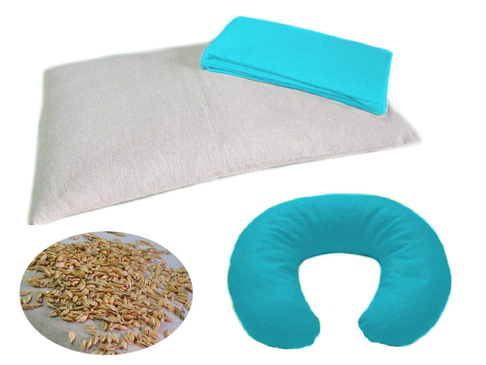 SET BIMBO in PULA DI FARRO -Azzurro- Guanciale per Lettino o Culla Neonato con Federa Lavabile e Cuscino per Collo Bambino, Poggiatesta Baby da Viaggio, Ideale per Passeggino o Automobile