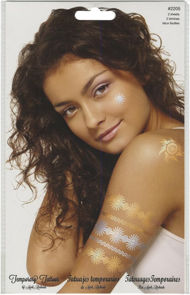 Mark Richards Temporary Tattoos Gold and Silver 5.5 x 8-inch 2 Sheets/Pkg-Sun Bursts, Other, Multicoloured, 0.25 x 14.6 x 22.86 cm