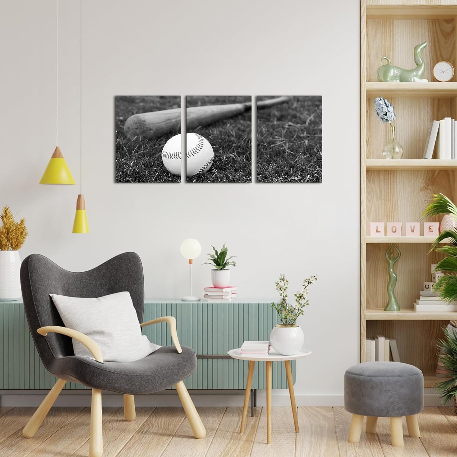 Apicoture Baseball Wall Art - Black and White Sport Wall Decor Baseball Posters for Boys Bedroom Canvas Prints Framed Ready to Hang 12''x 16''x 3 Panels - Image 7